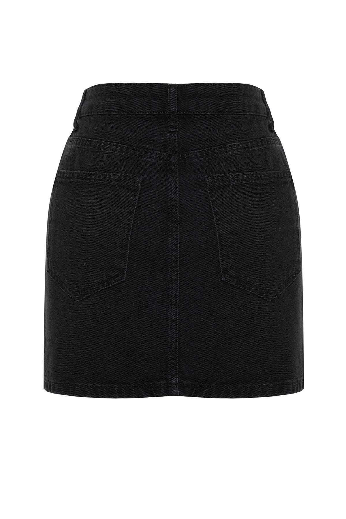 Black High Waist Mini Denim Skirt, , large image number 6