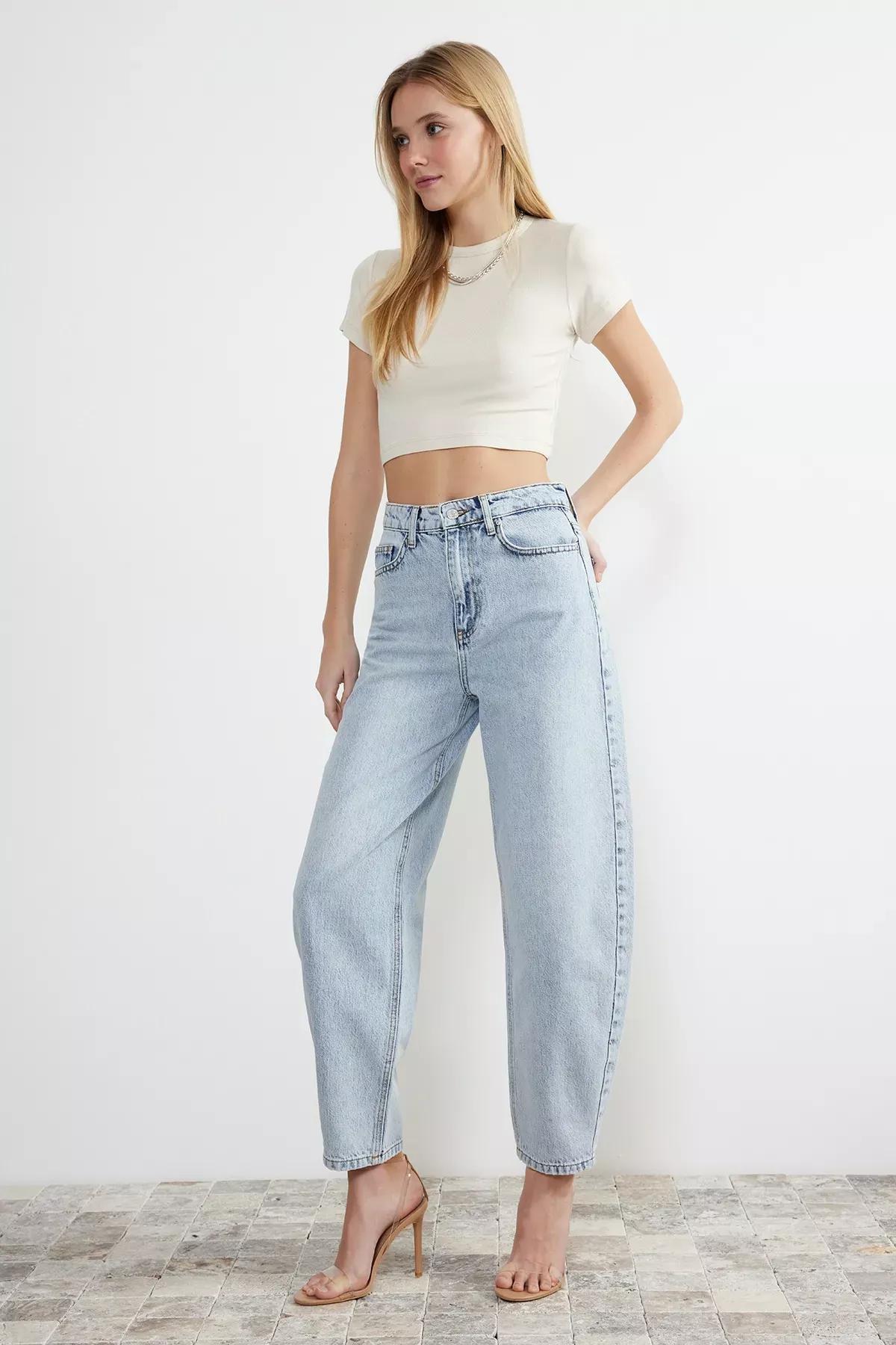 Blue High Waist Barrel Jeans, , large image number 0