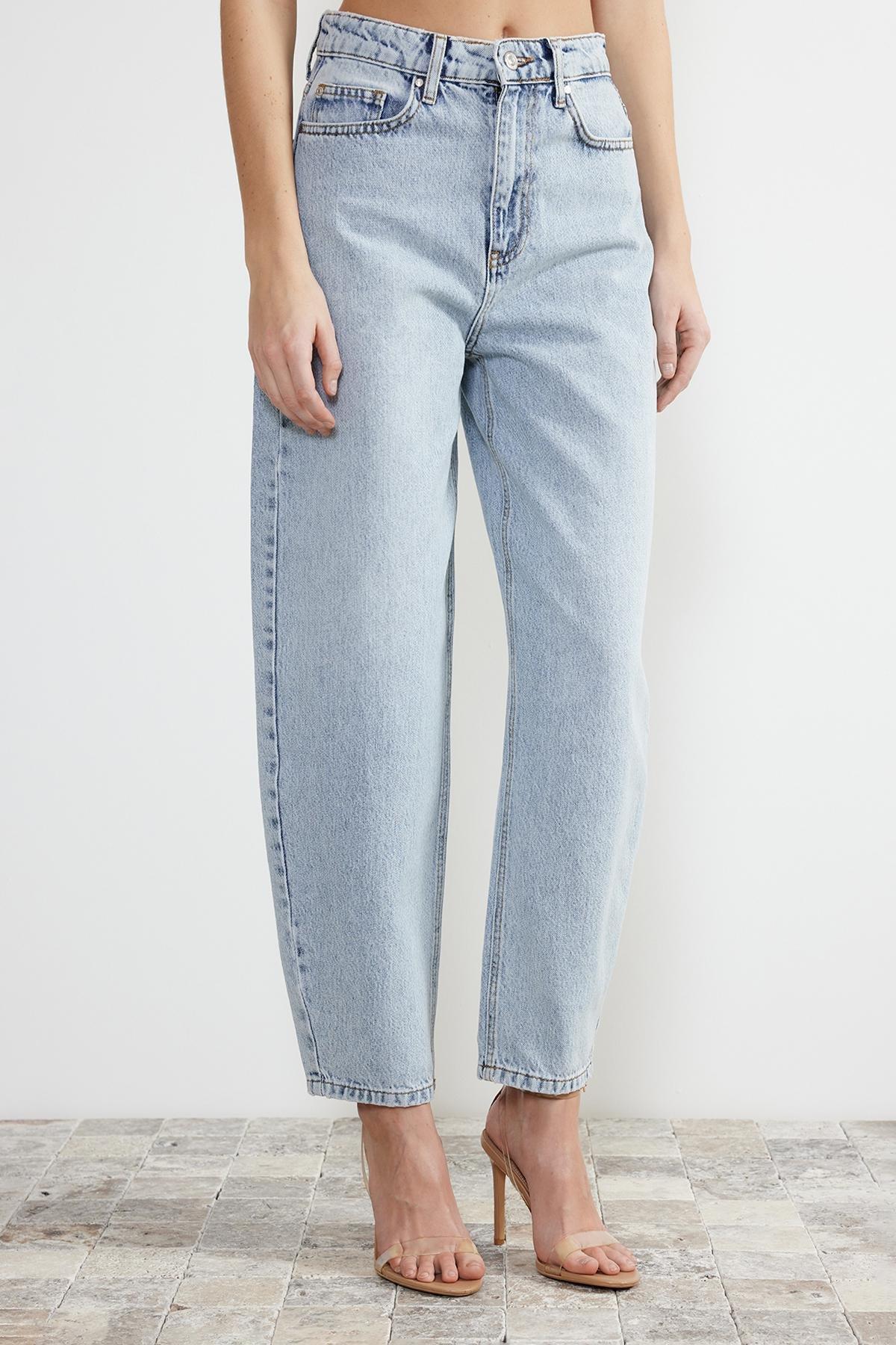 Blue High Waist Barrel Jeans, , large image number 2