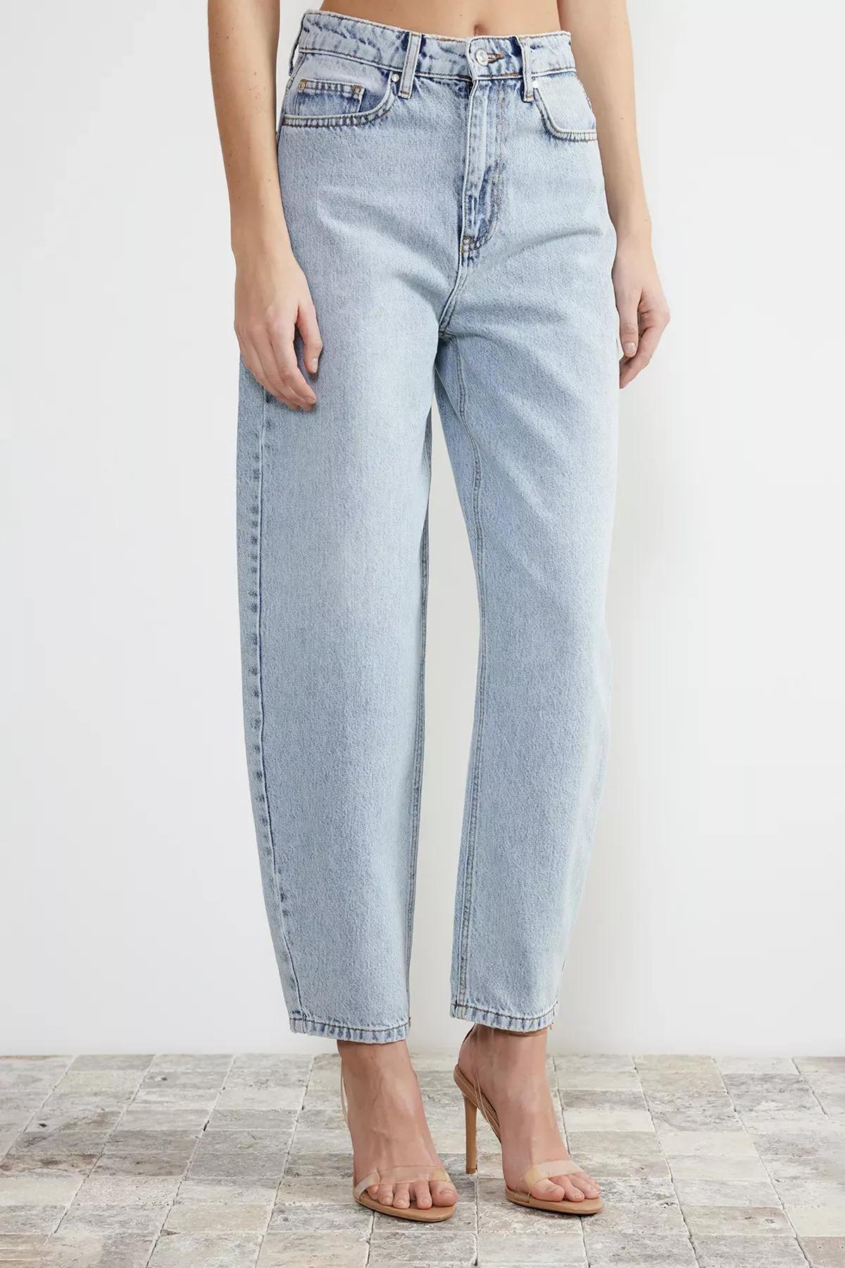 Blue High Waist Barrel Jeans, , large image number 2