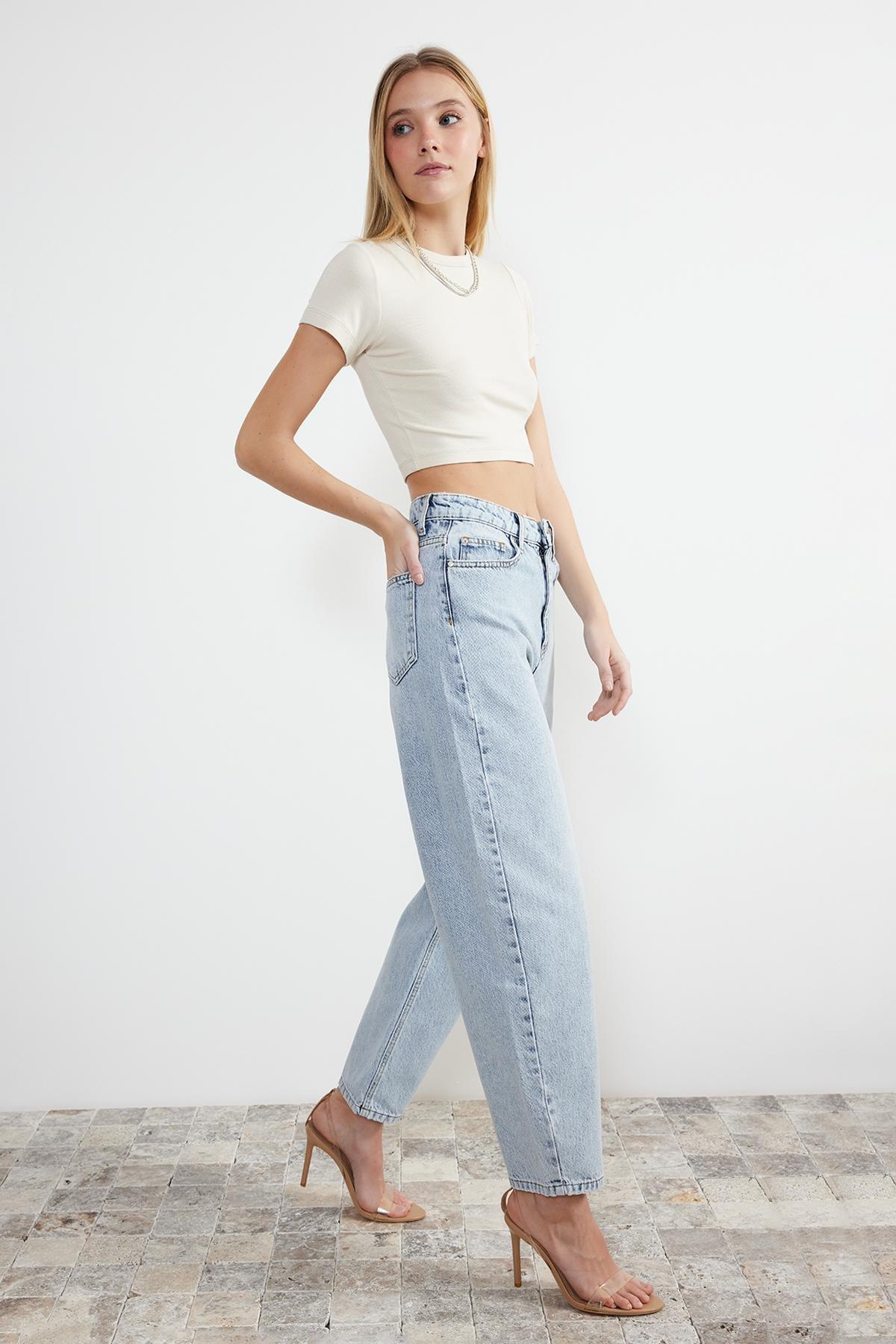 Blue High Waist Barrel Jeans, , large image number 4