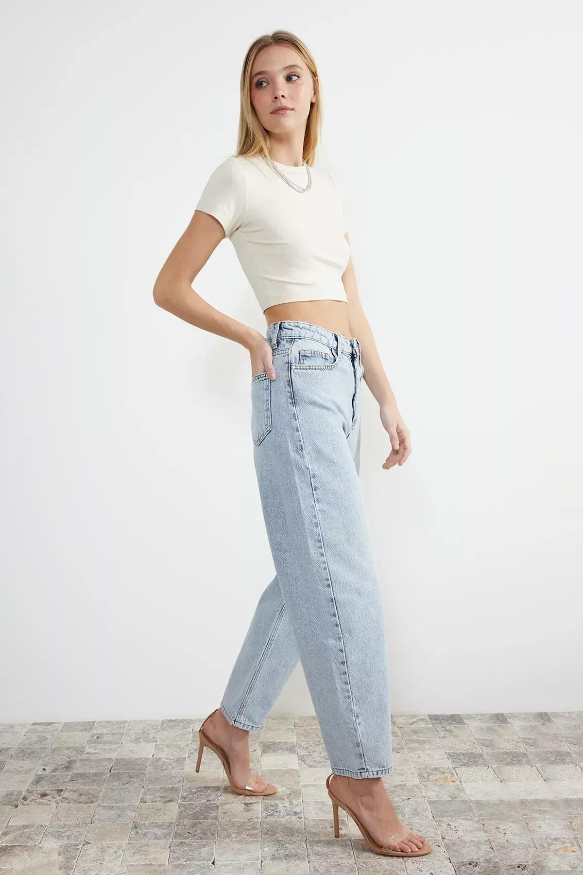 Blue High Waist Barrel Jeans, , large image number 4