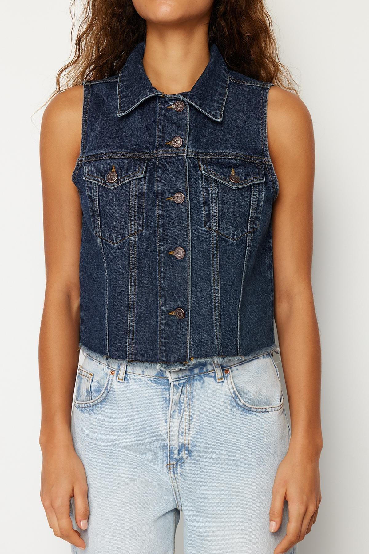 Blue Sustainable Fitted Denim Vest, , large image number 4