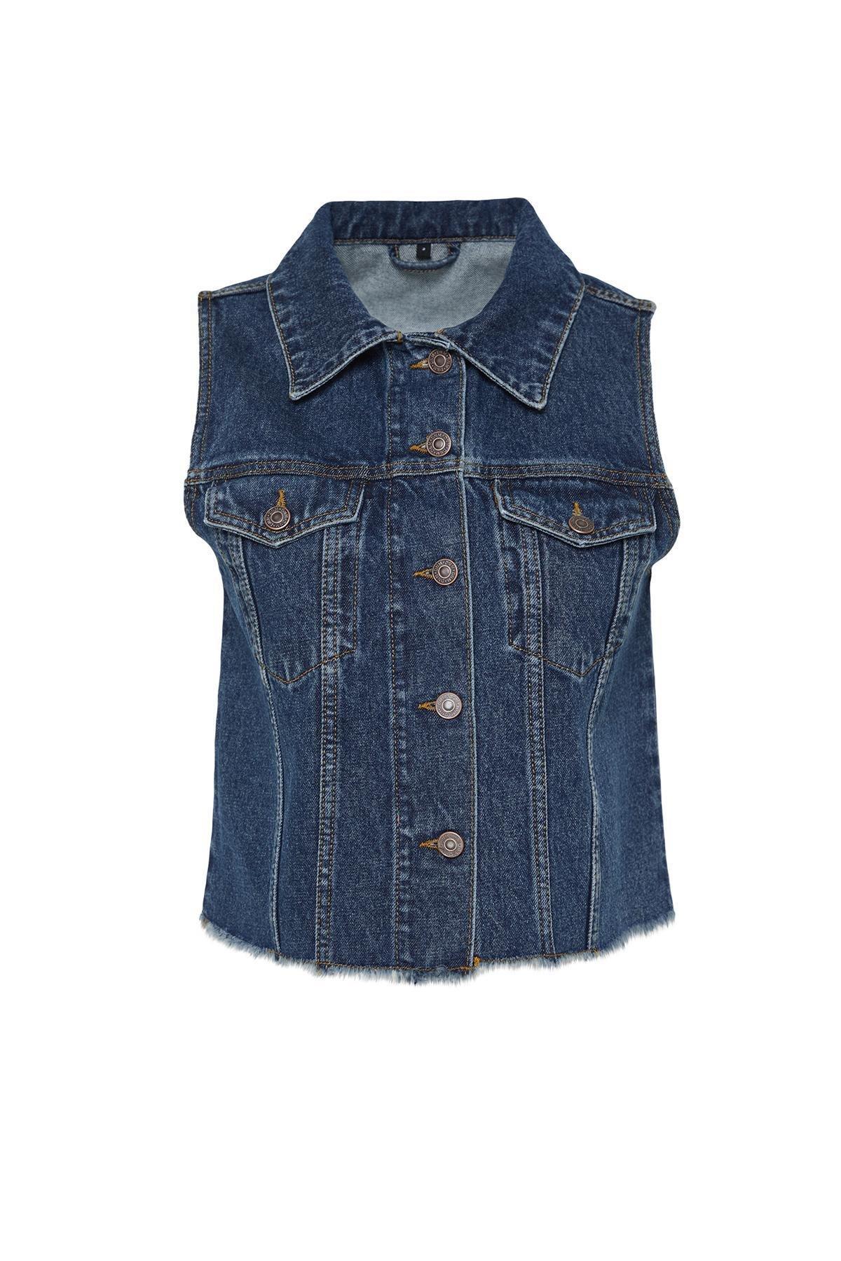 Blue Sustainable Fitted Denim Vest, , large image number 5