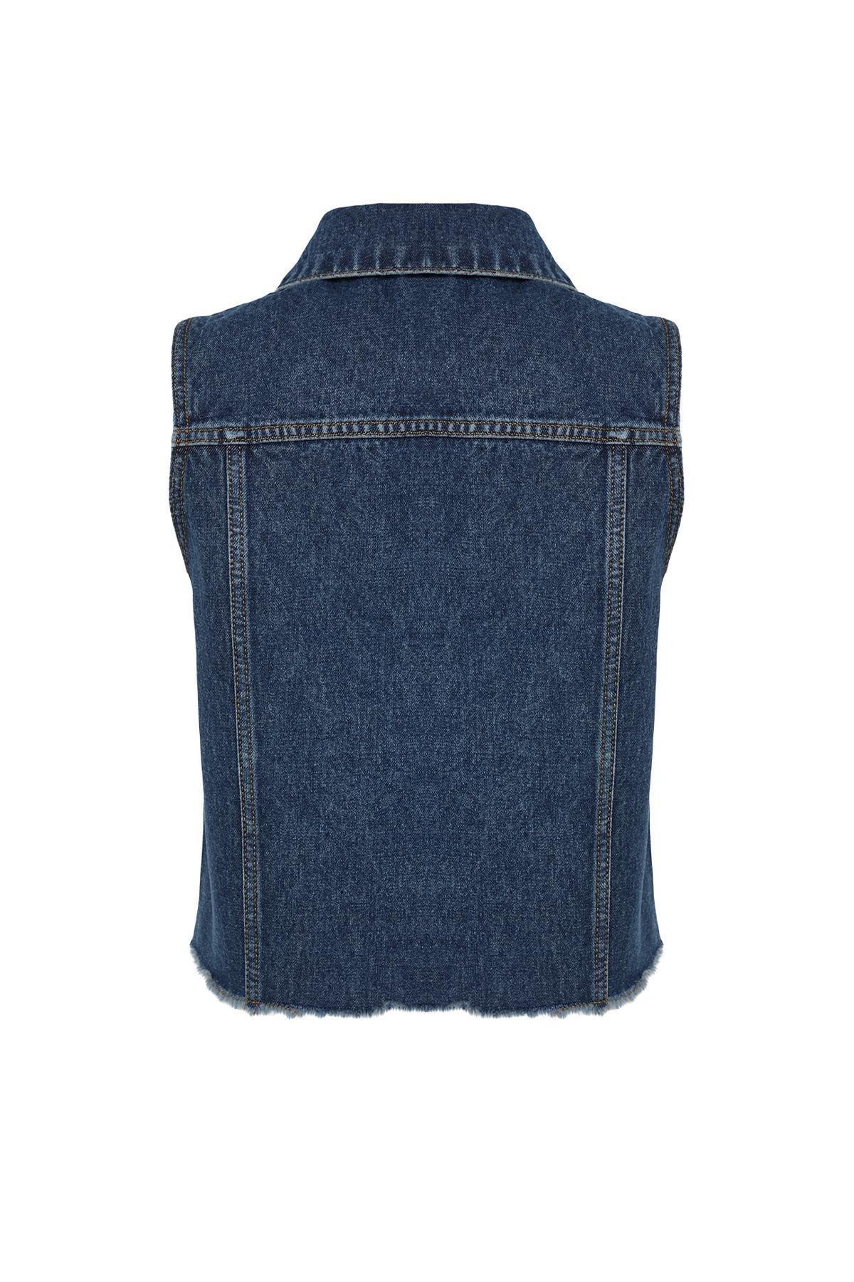 Blue Sustainable Fitted Denim Vest, , large image number 6