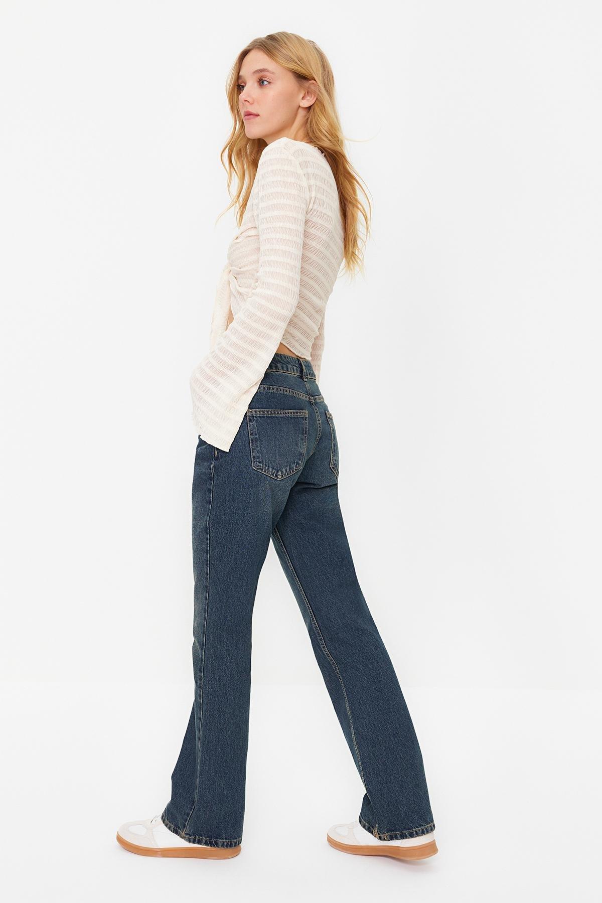 Blue Low Waist Straight Jeans, , large image number 2