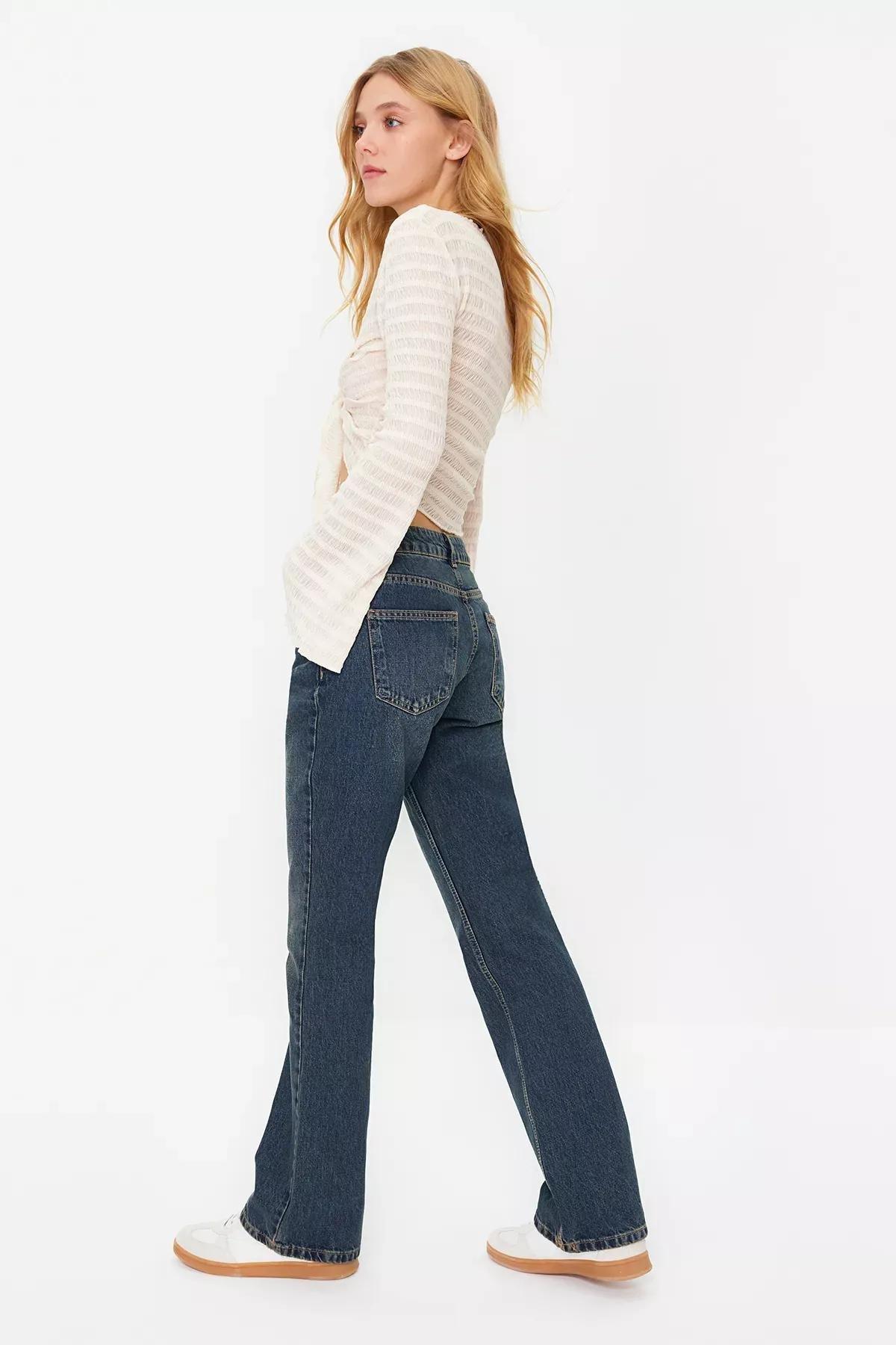 Blue Low Waist Straight Jeans, , large image number 2