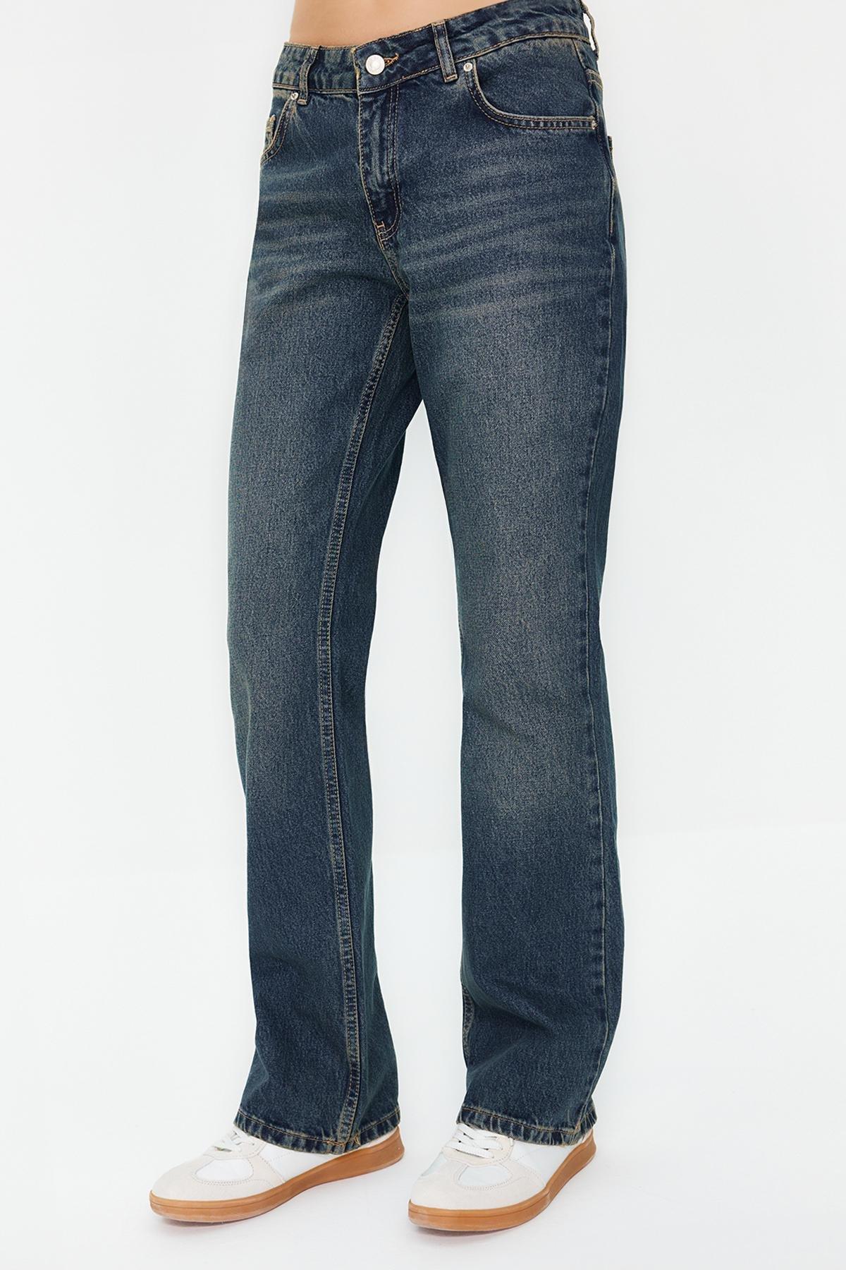 Blue Low Waist Straight Jeans, , large image number 3