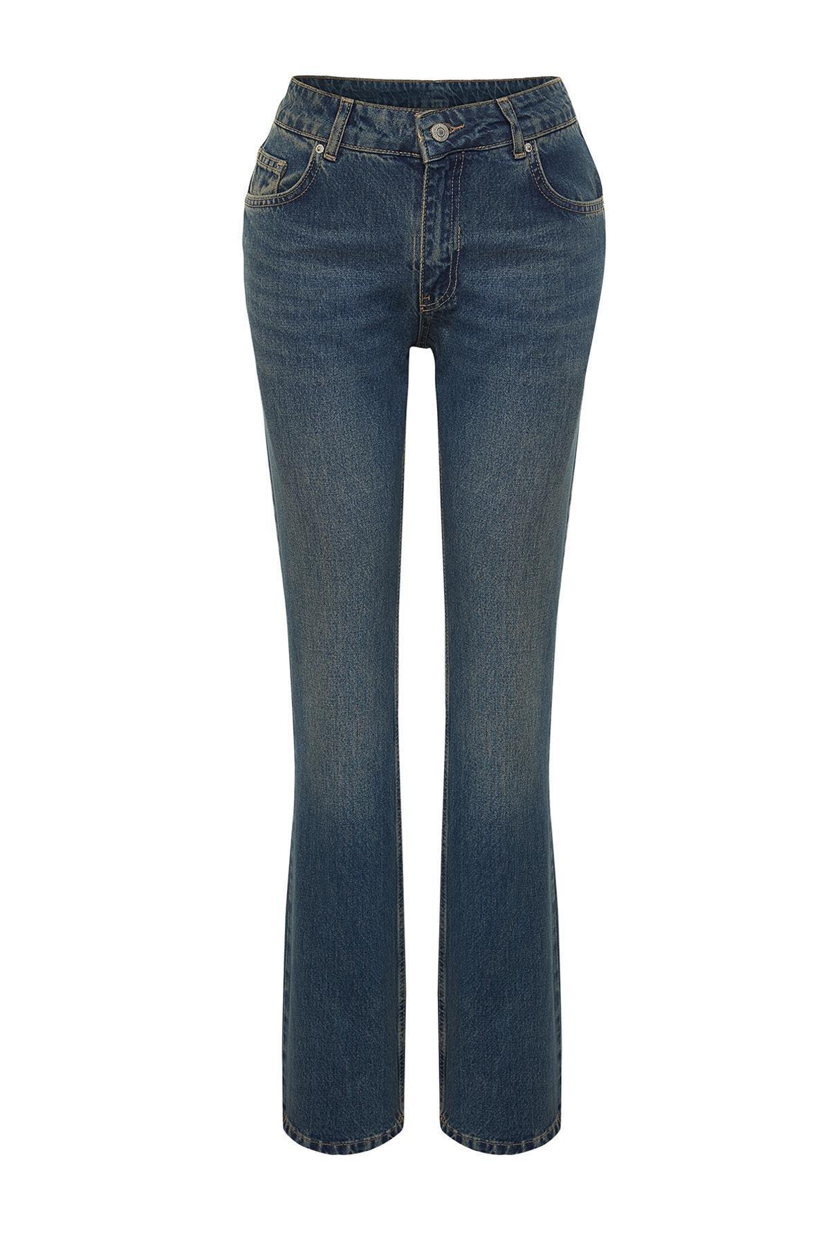 Blue Low Waist Straight Jeans, , large image number 5