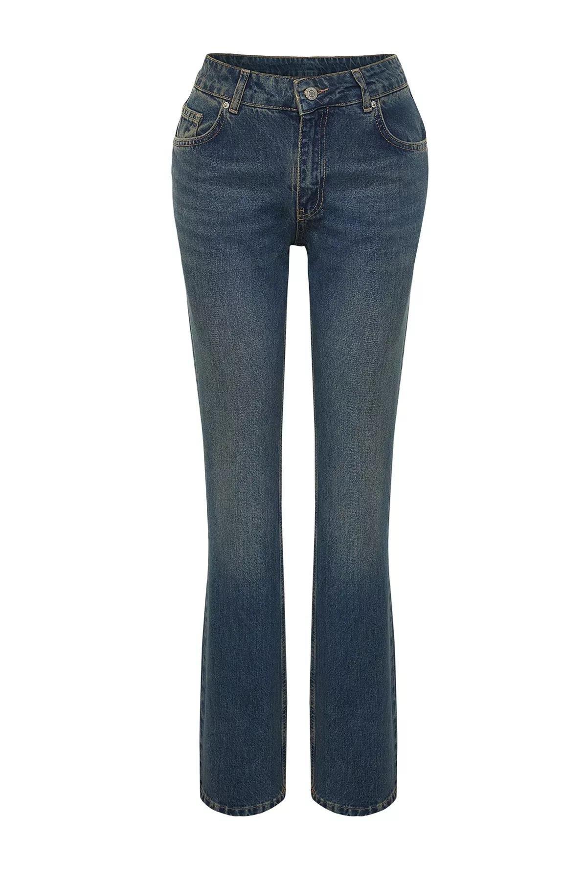 Blue Low Waist Straight Jeans, , large image number 5