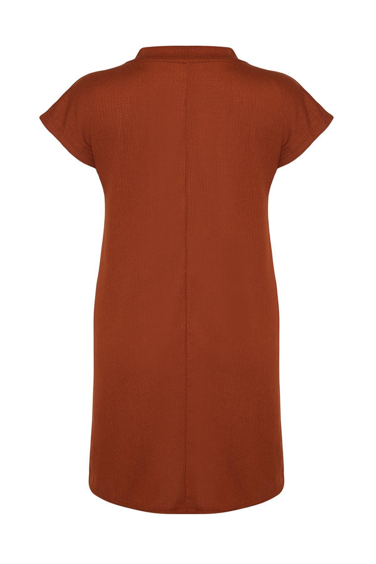 Brown Wrap V-Neck Shift Mini Dress, Tile, large image number 6