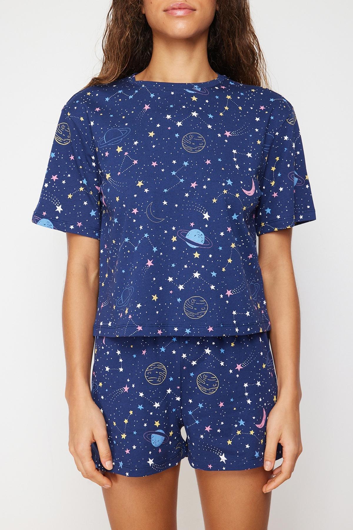 Navy Cotton Galaxy Patterned Pajamas Set, , large image number 3