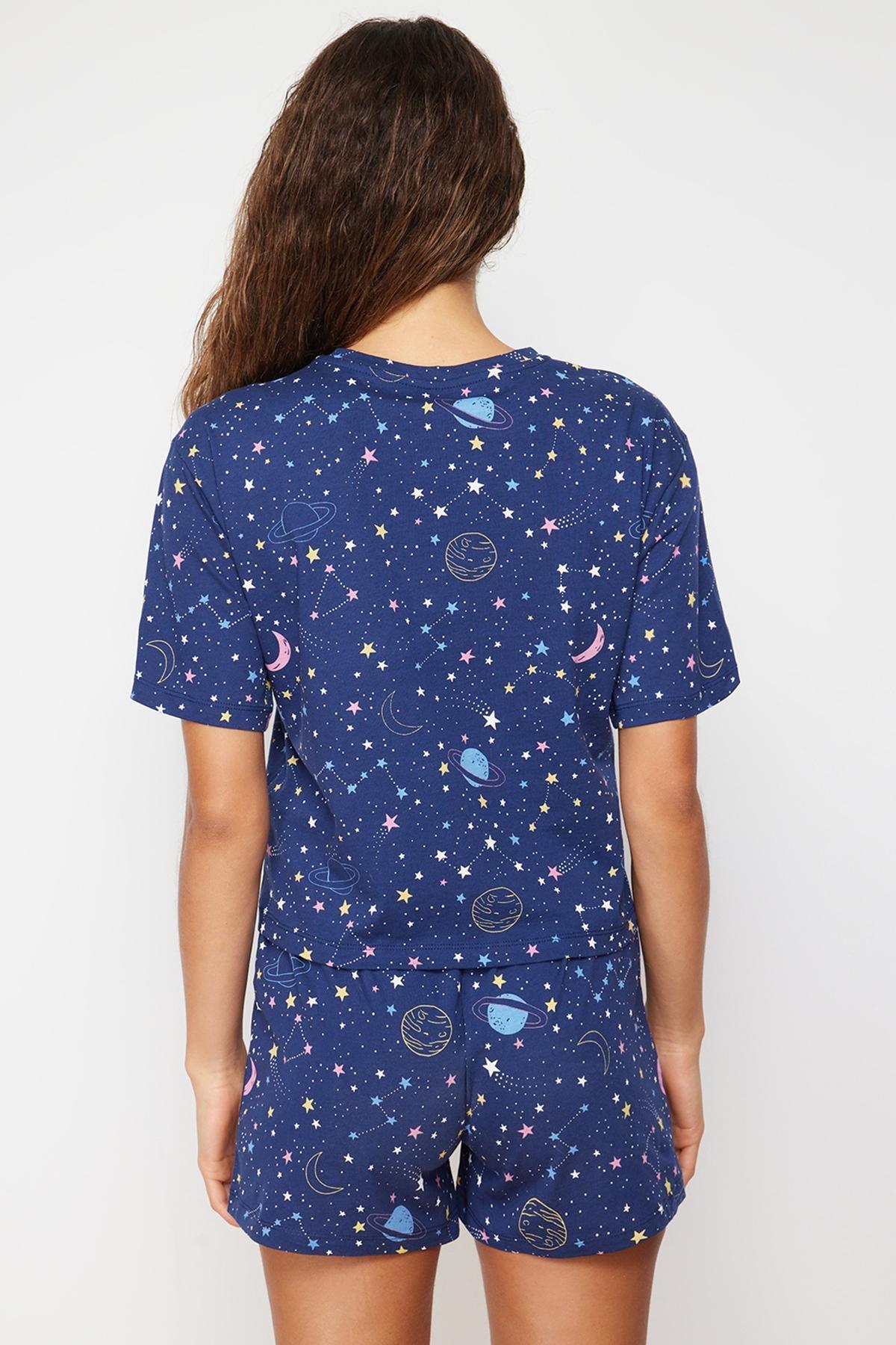 Trendyol - Navy Cotton Galaxy Patterned Pajamas Set