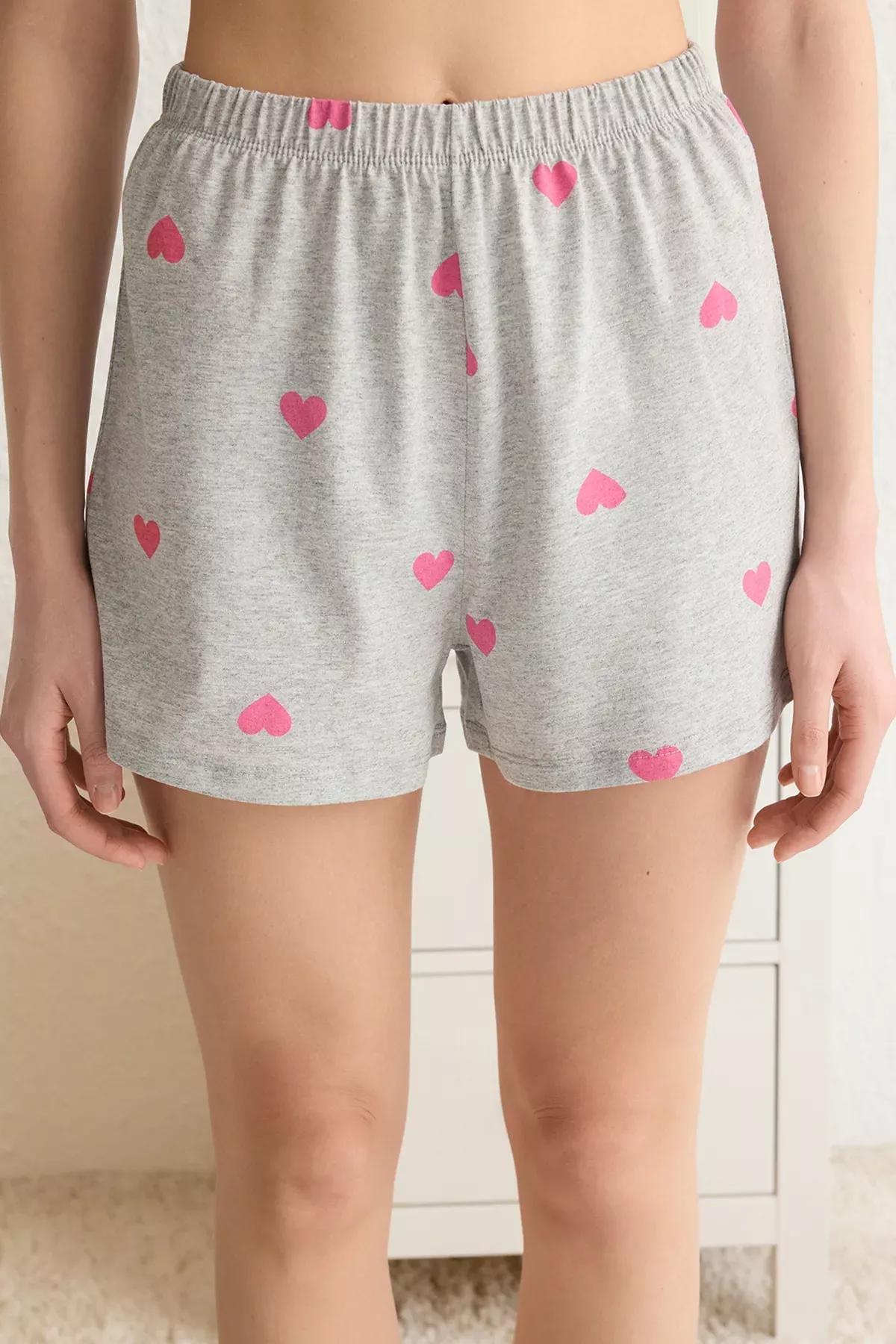 Grey Heart Shorts Pajama Set, , large image number 2
