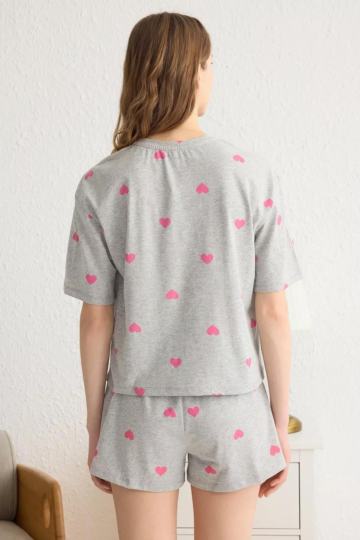 Grey Heart Shorts Pajama Set, , large image number 3