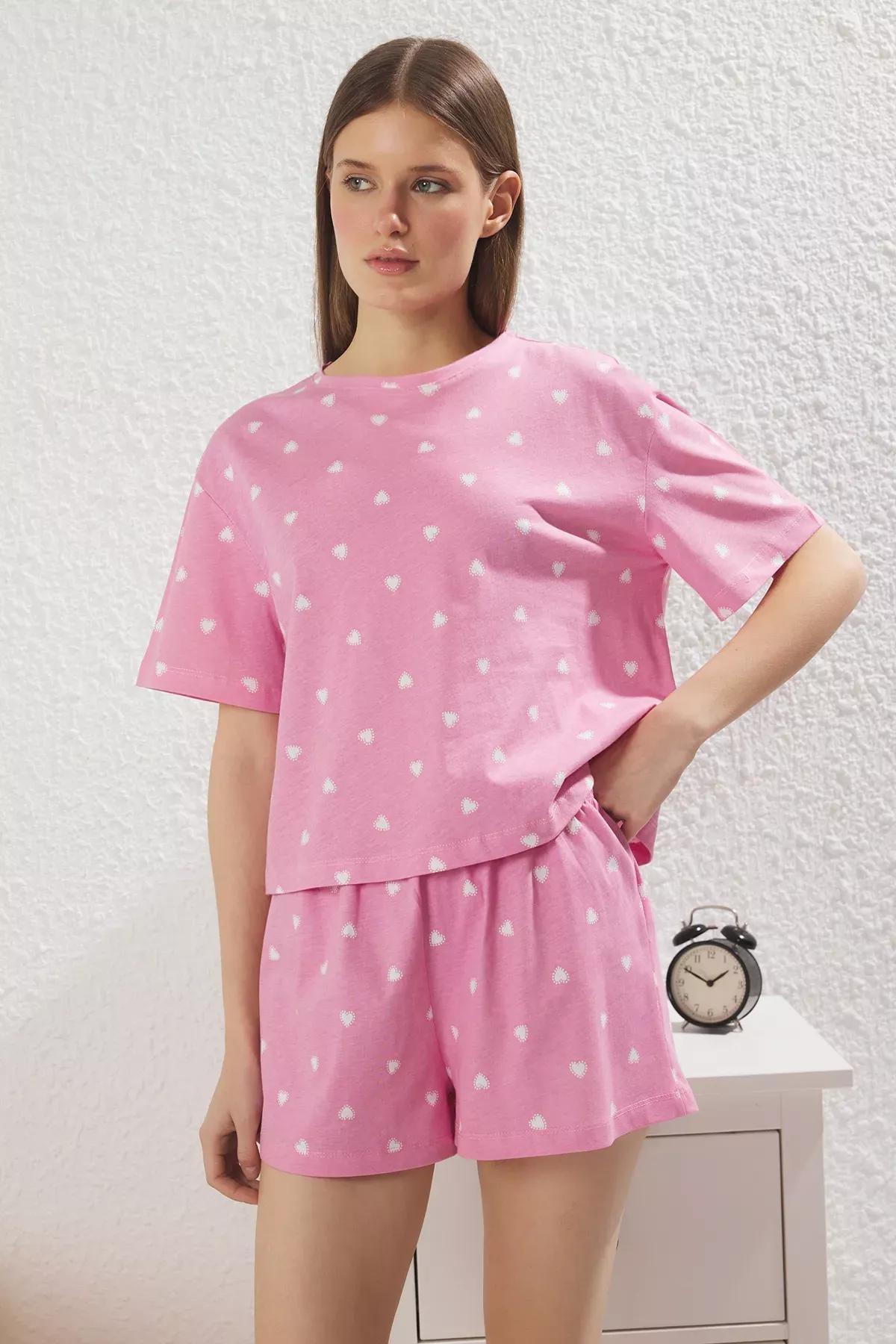 Pink Heart Shorts Pajama Set, , large image number 0