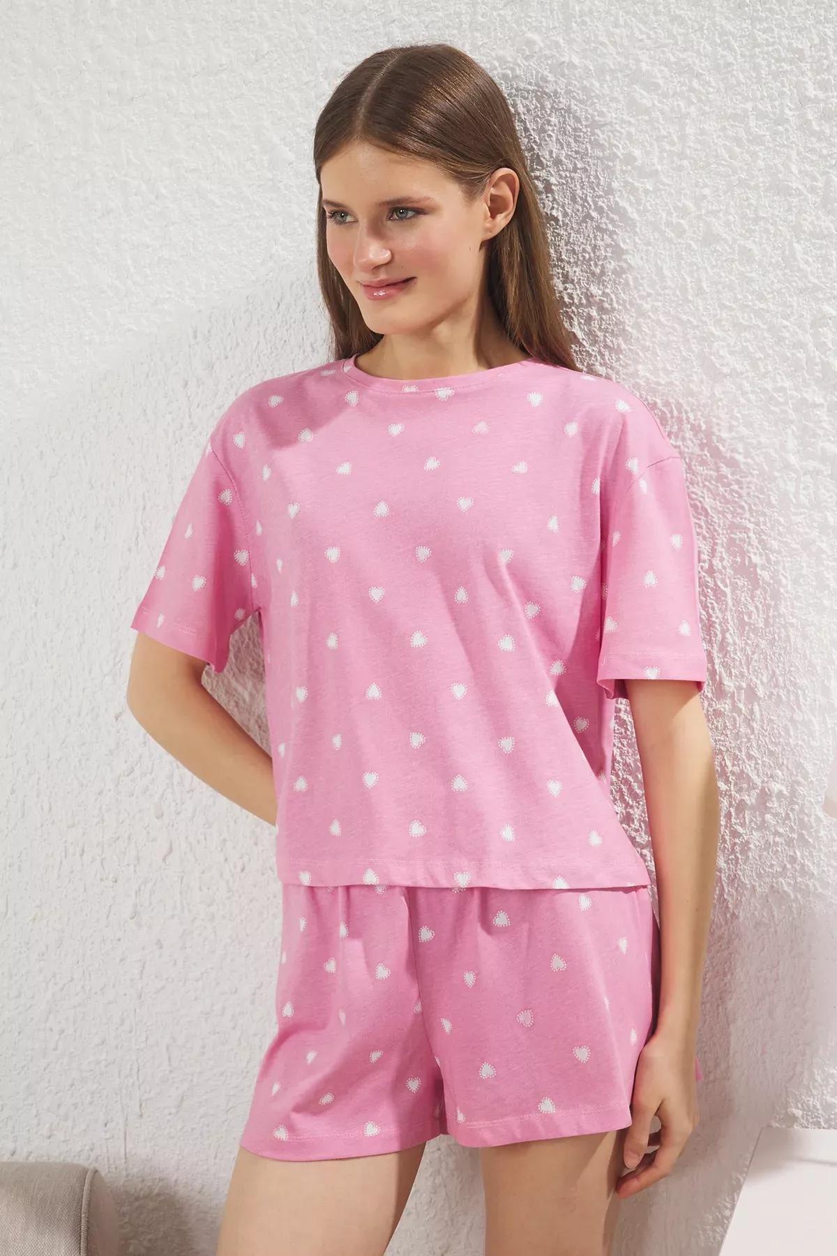 Pink Heart Shorts Pajama Set, , large image number 1
