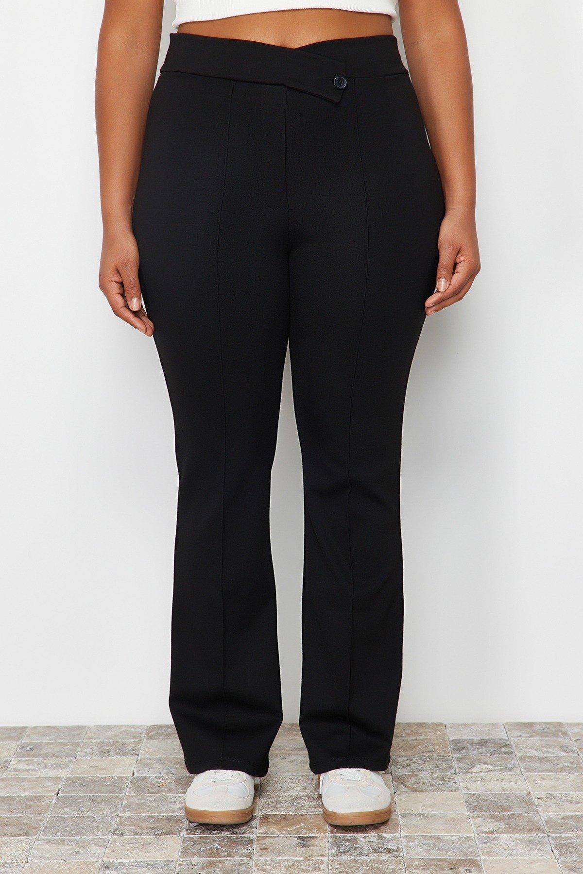 Black Asymmetric Waist Detailed Knitted Trousers, , large image number 6
