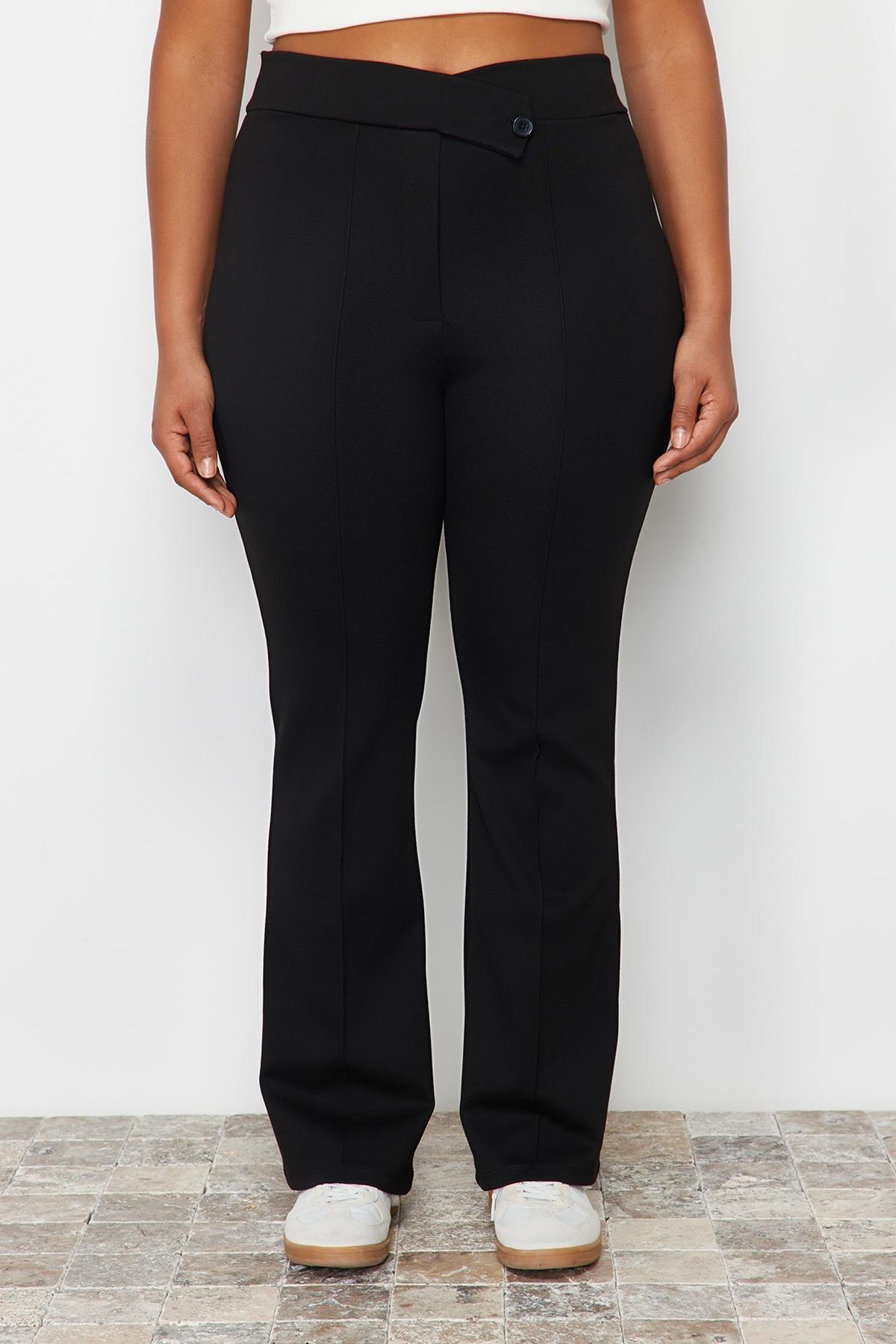 Black Asymmetric Waist Detailed Knitted Trousers, , large image number 7