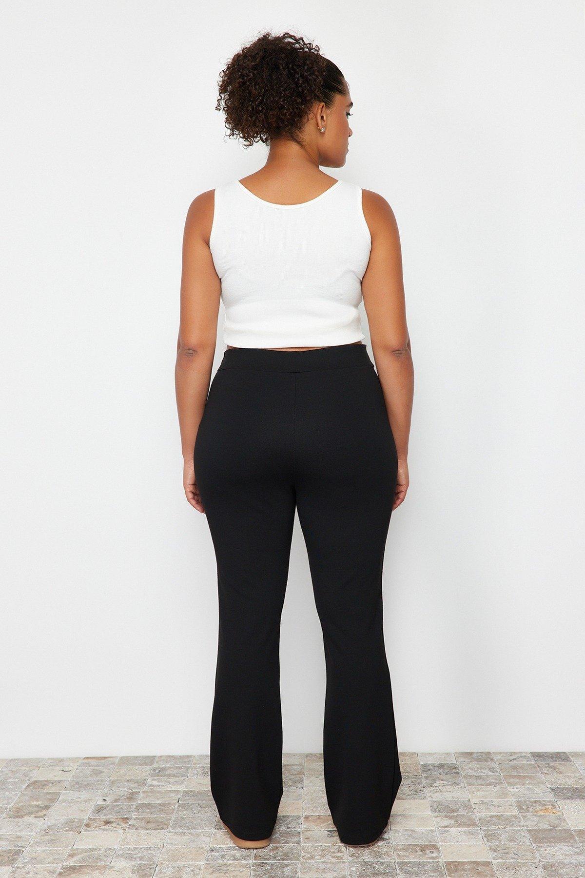 Black Asymmetric Waist Detailed Knitted Trousers, , large image number 10