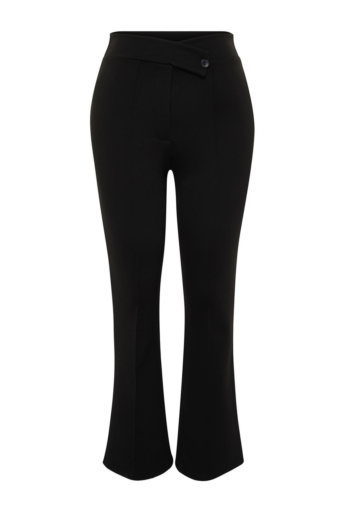Black Asymmetric Waist Detailed Knitted Trousers, , large image number 11