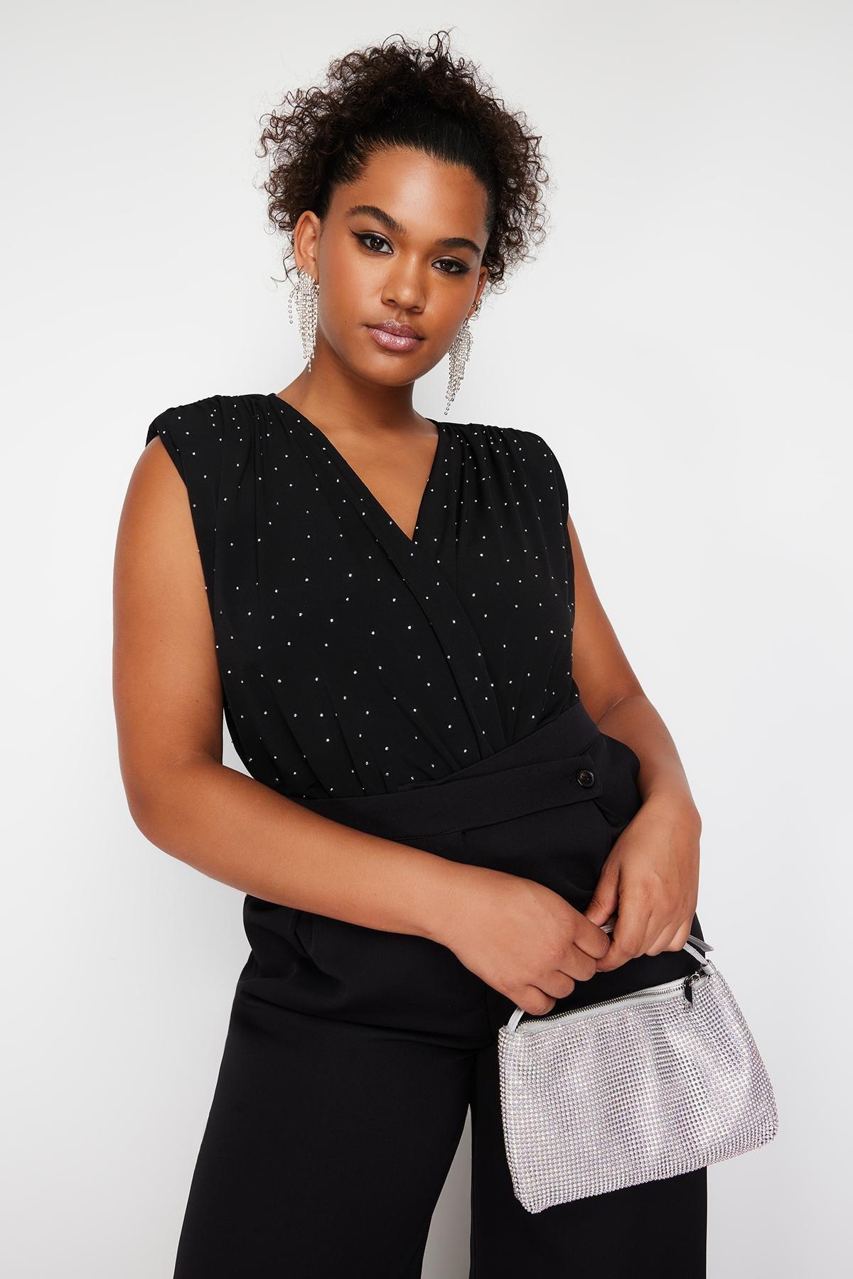 Black Detailed Knitted Bodysuit, , large image number 0