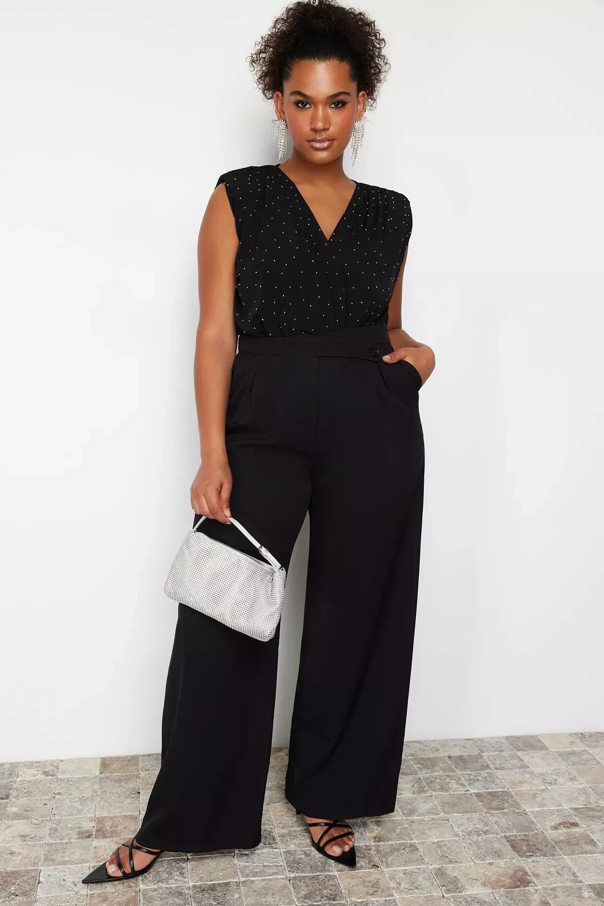 Black Detailed Knitted Bodysuit, , large image number 1