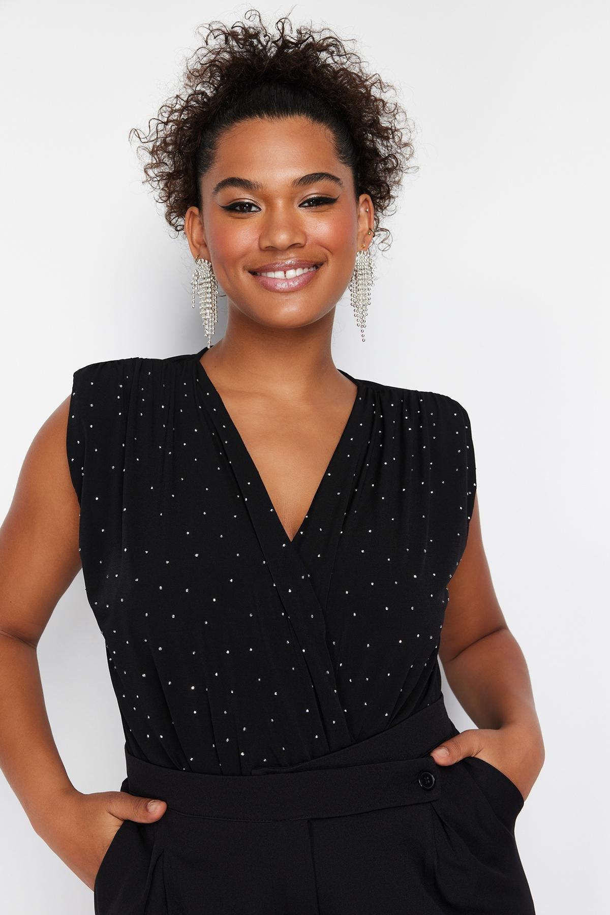 Black Detailed Knitted Bodysuit, , large image number 3