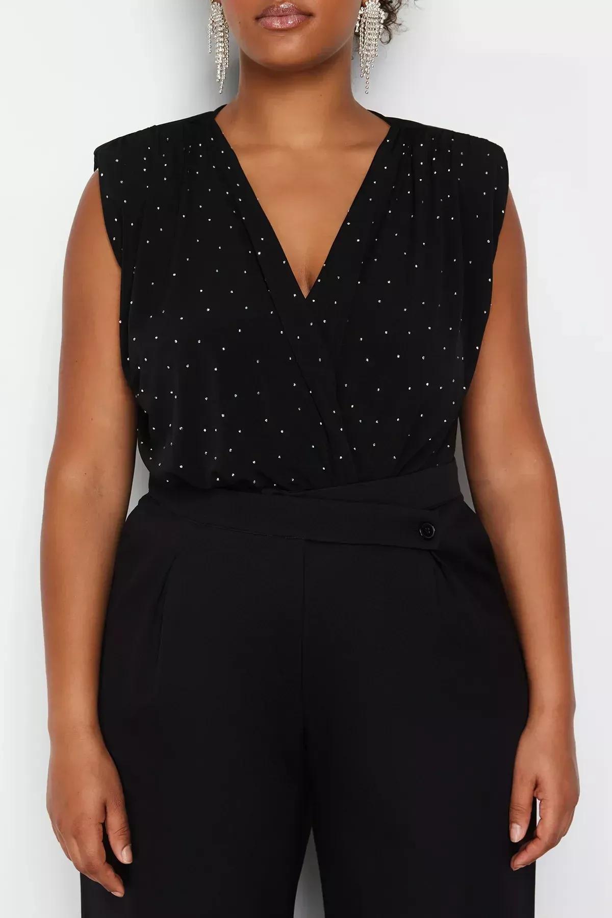Black Detailed Knitted Bodysuit, , large image number 3