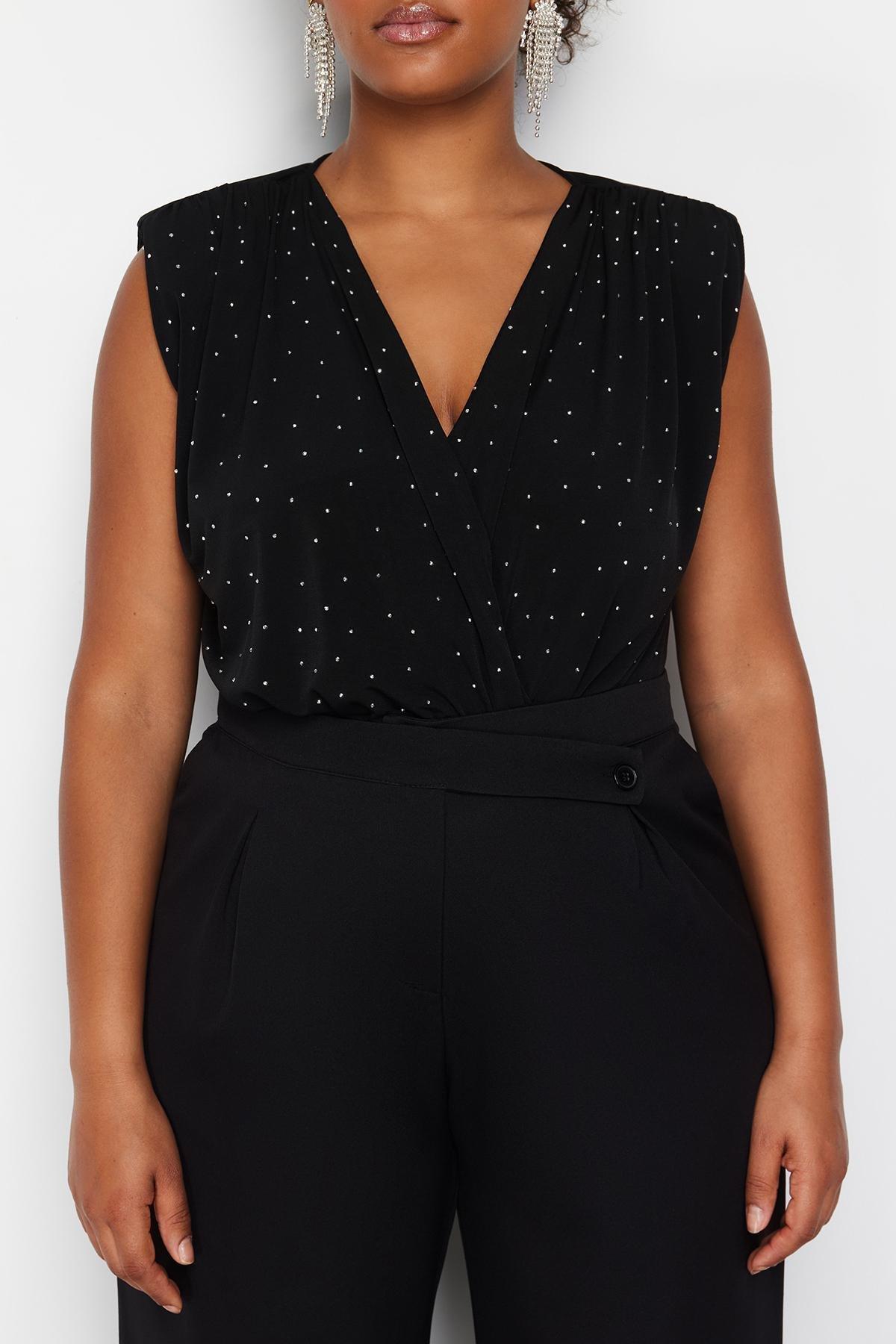 Black Detailed Knitted Bodysuit, , large image number 4