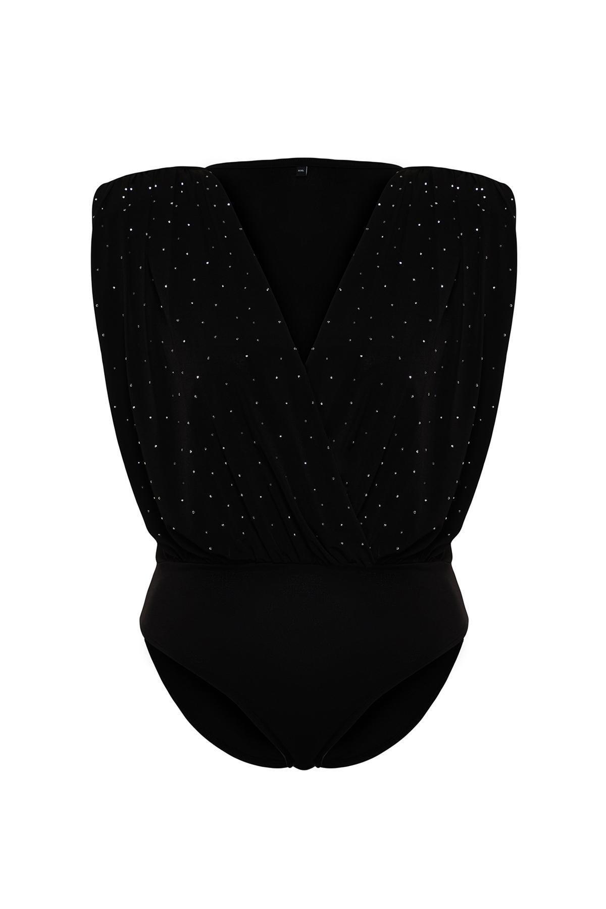 Black Detailed Knitted Bodysuit, , large image number 6