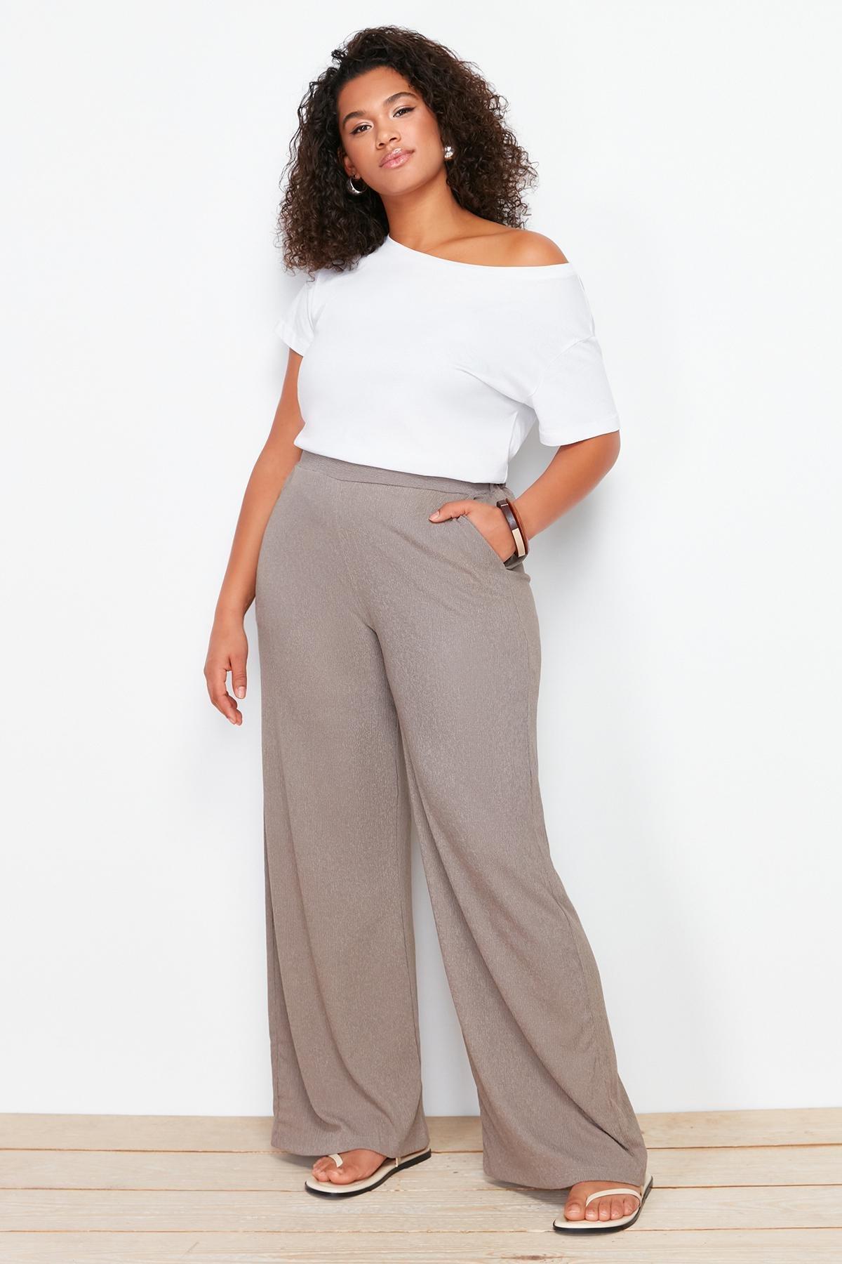 Brown Wide Cut Knitted Trousers TBBSS24AR00006, , large image number 0