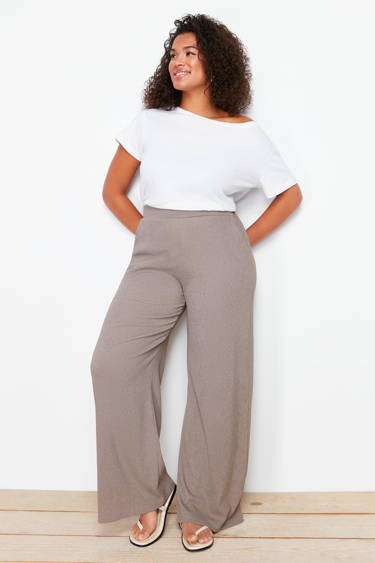 Brown Wide Cut Knitted Trousers TBBSS24AR00006, , large image number 1