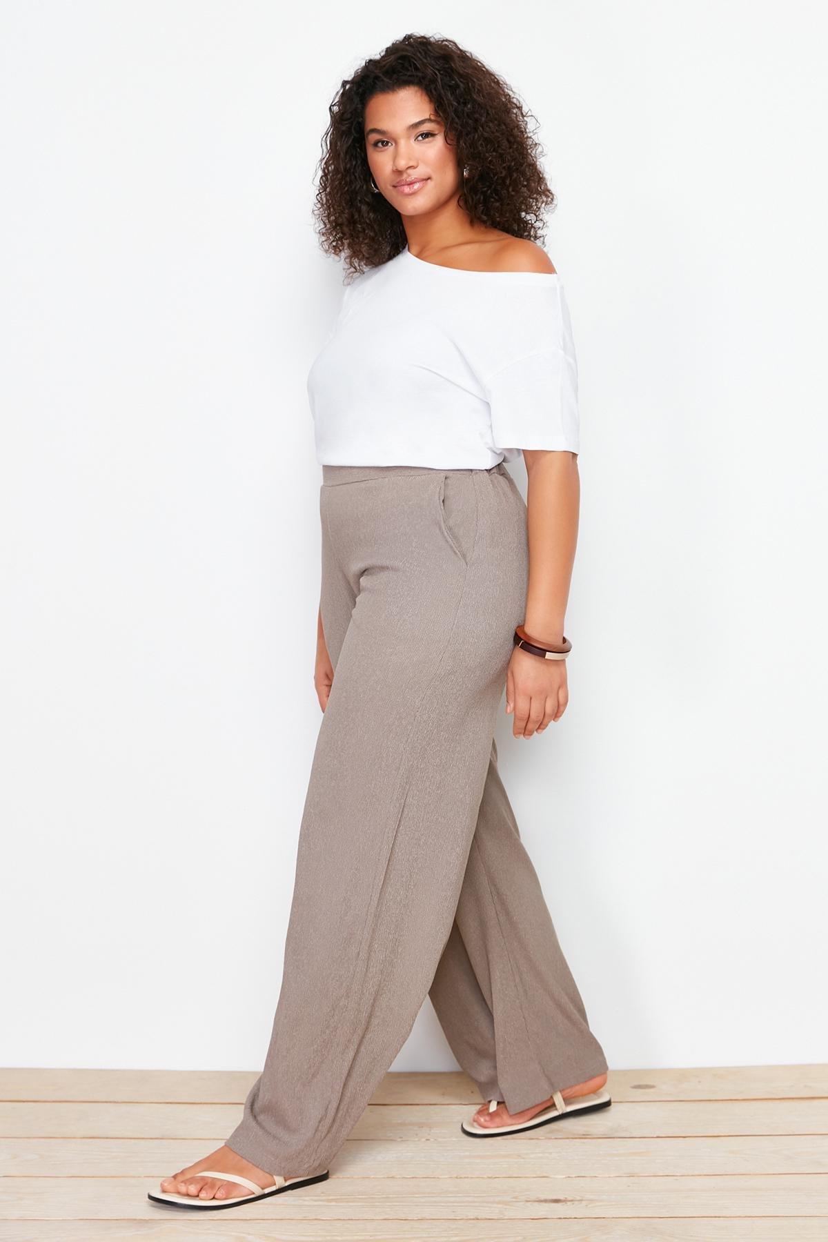 Brown Wide Cut Knitted Trousers TBBSS24AR00006, , large image number 2