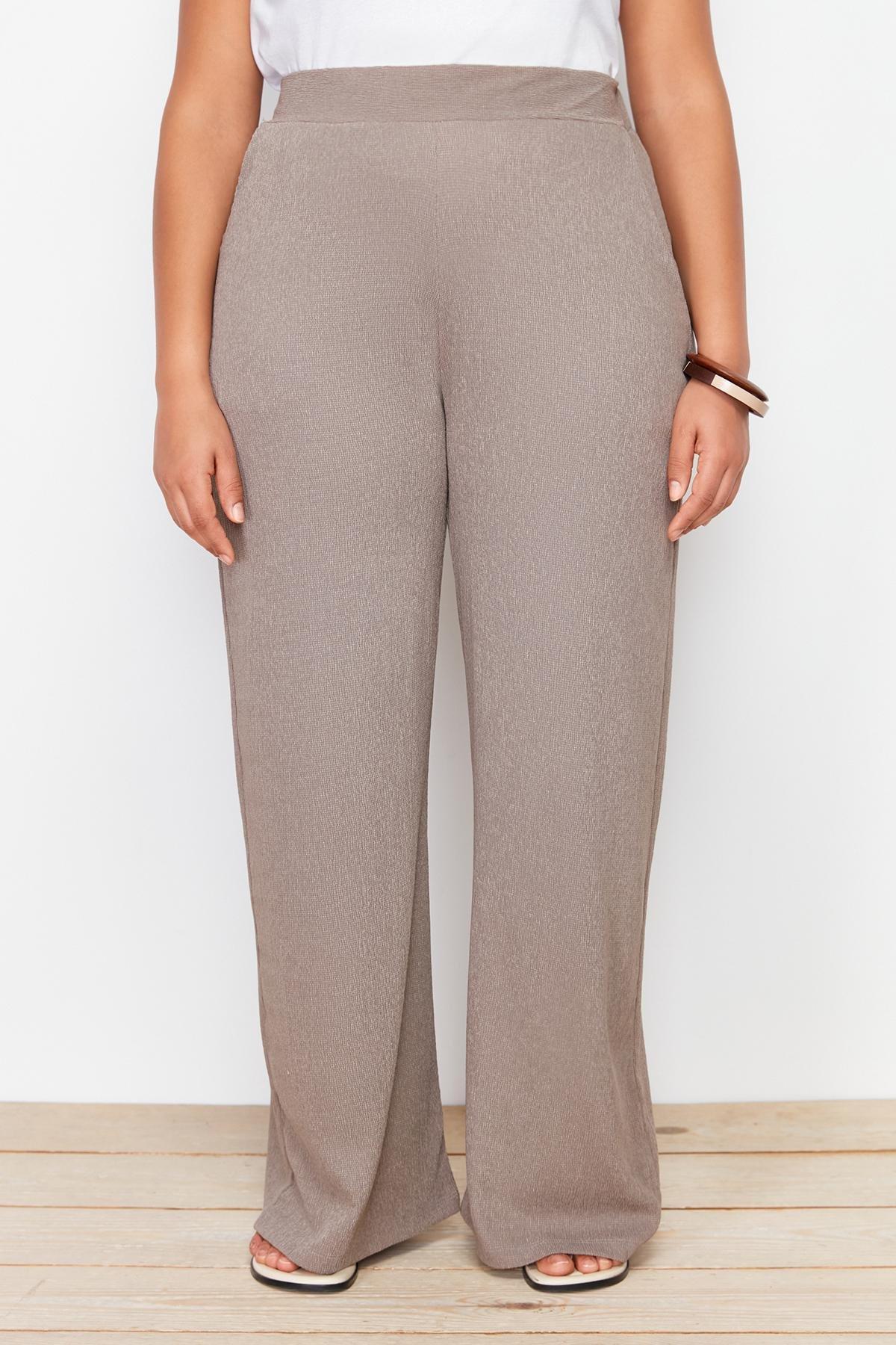 Brown Wide Cut Knitted Trousers TBBSS24AR00006, , large image number 4