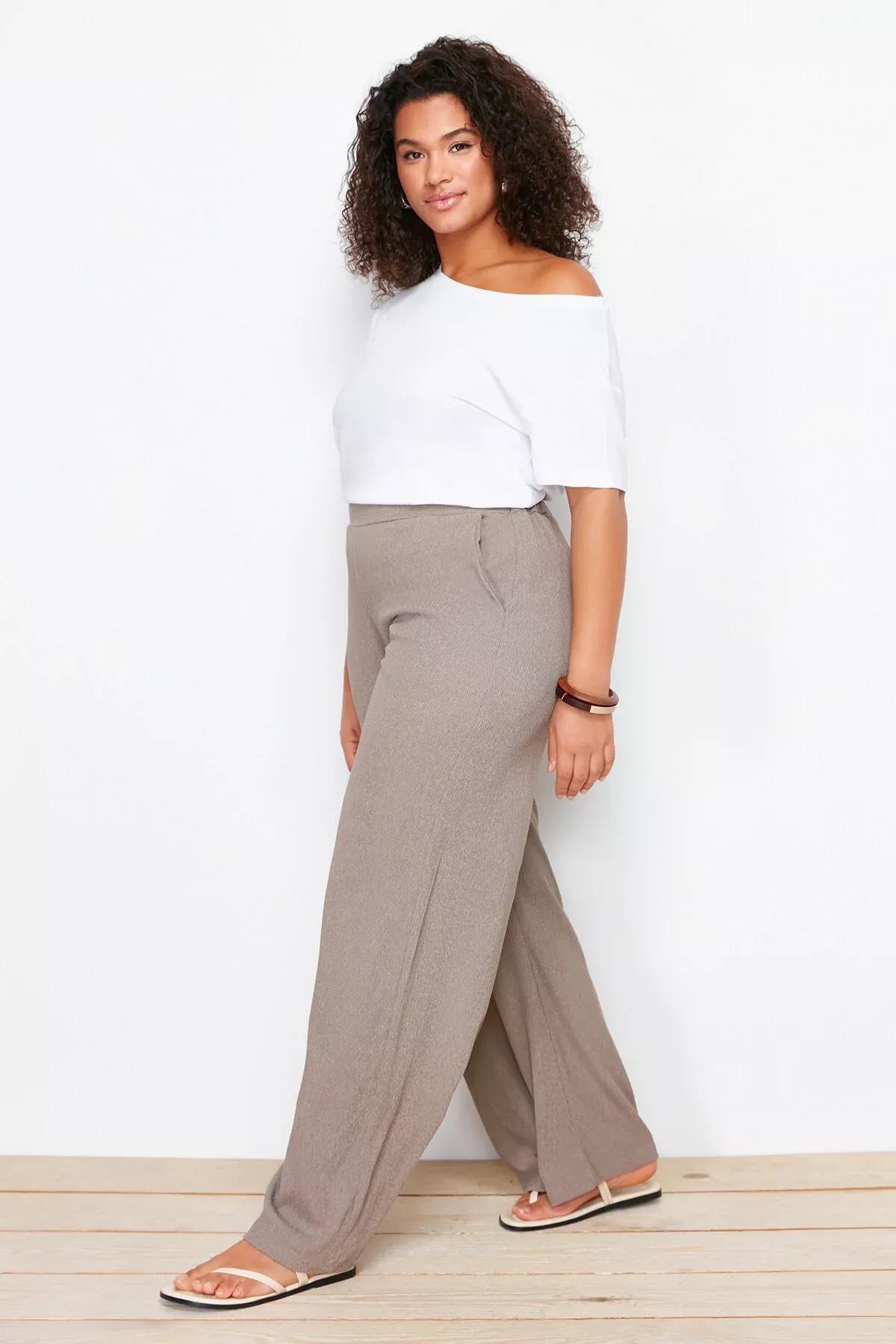 Brown Wide Cut Knit Trousers, , large image number 7