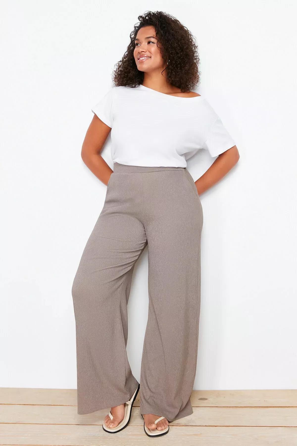 Brown Wide Cut Knit Trousers, , large image number 8