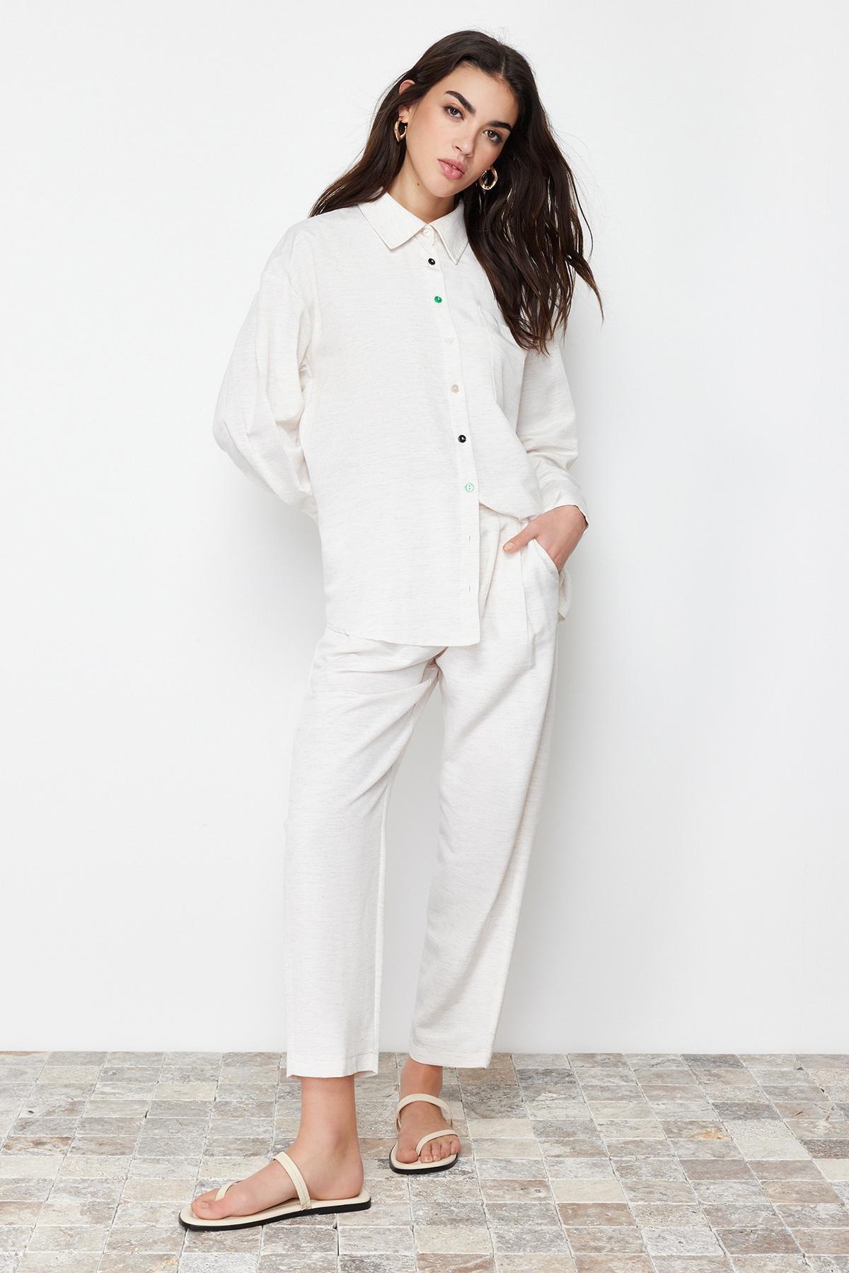 White Linen Co-Ord Set, , large image number 0