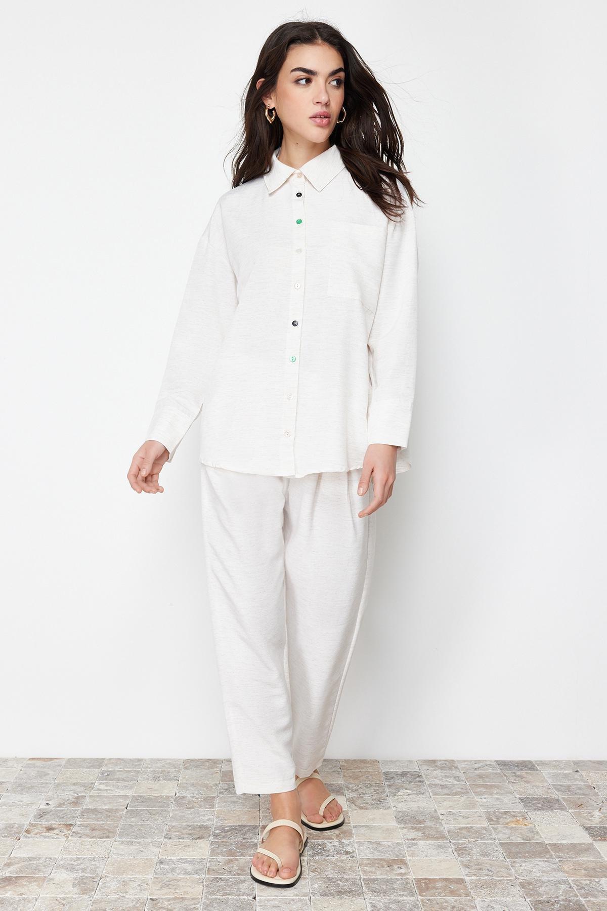 White Linen Co-Ord Set, , large image number 1