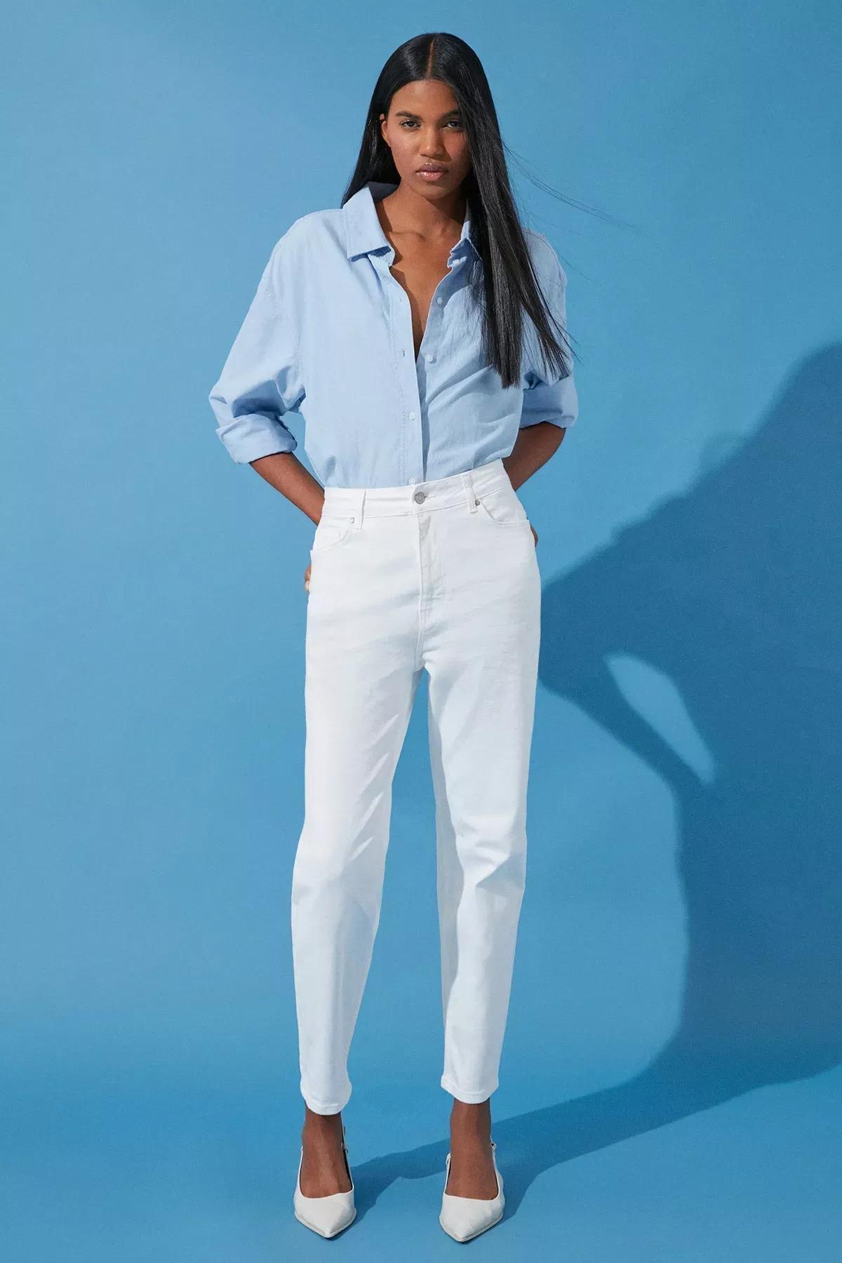 White More Sustainable High Waist Mom Jeans, White, large image number 1