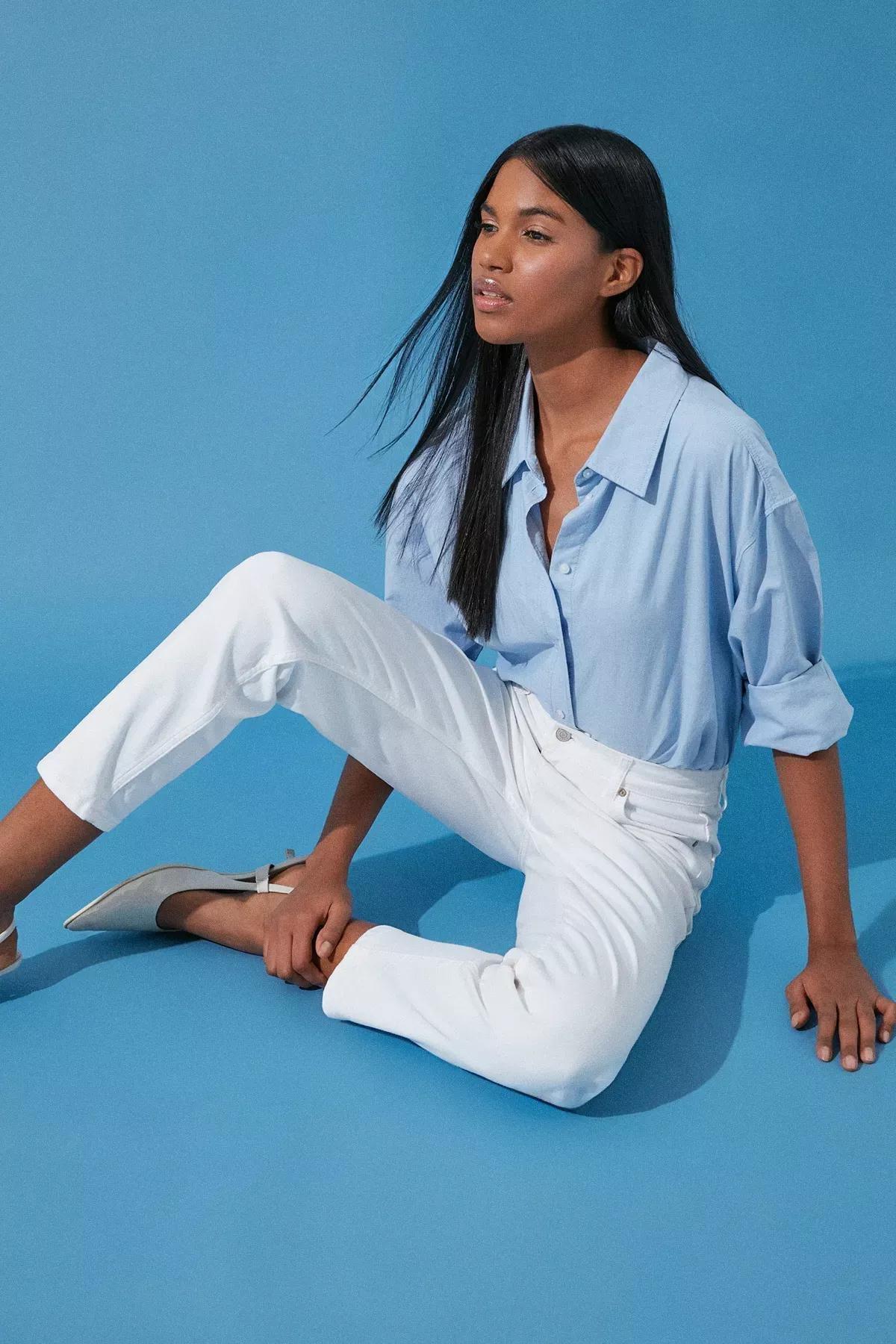White More Sustainable High Waist Mom Jeans, White, large image number 2