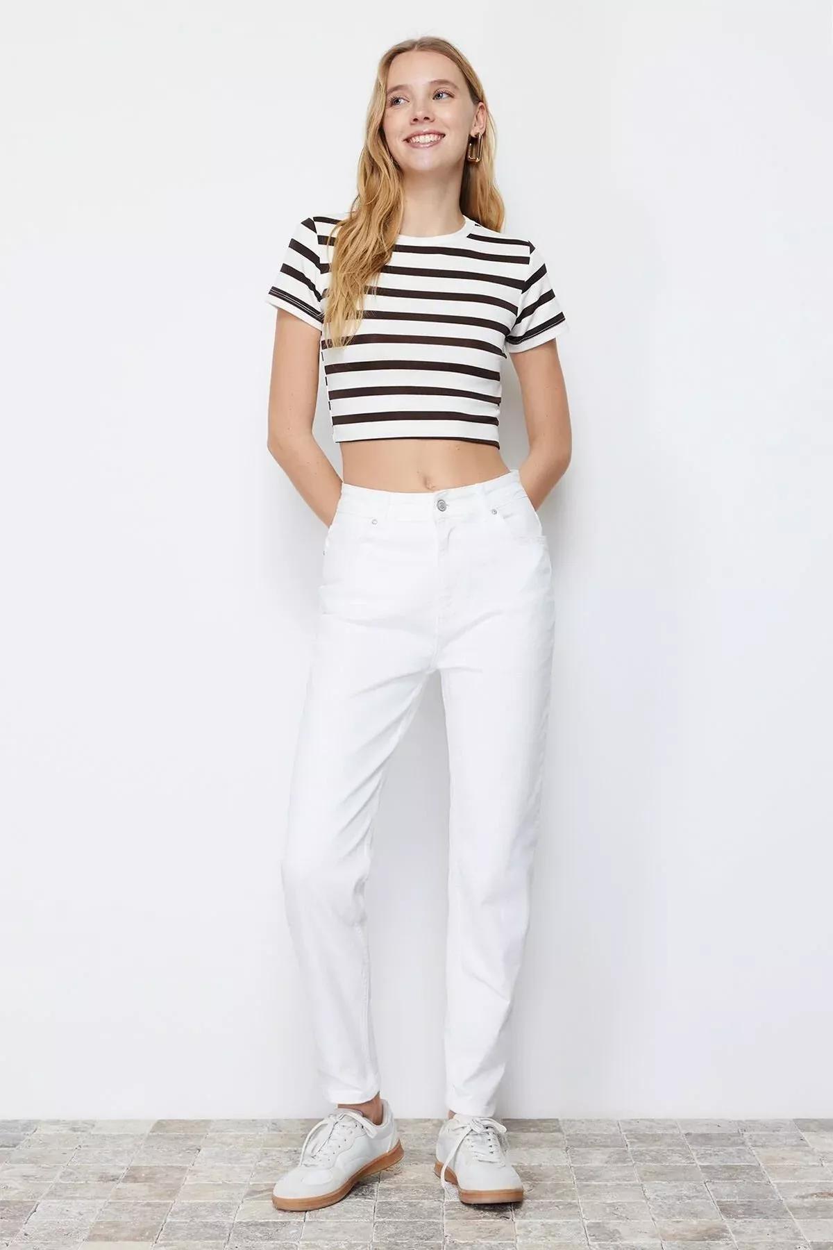 White More Sustainable High Waist Mom Jeans, White, large image number 5