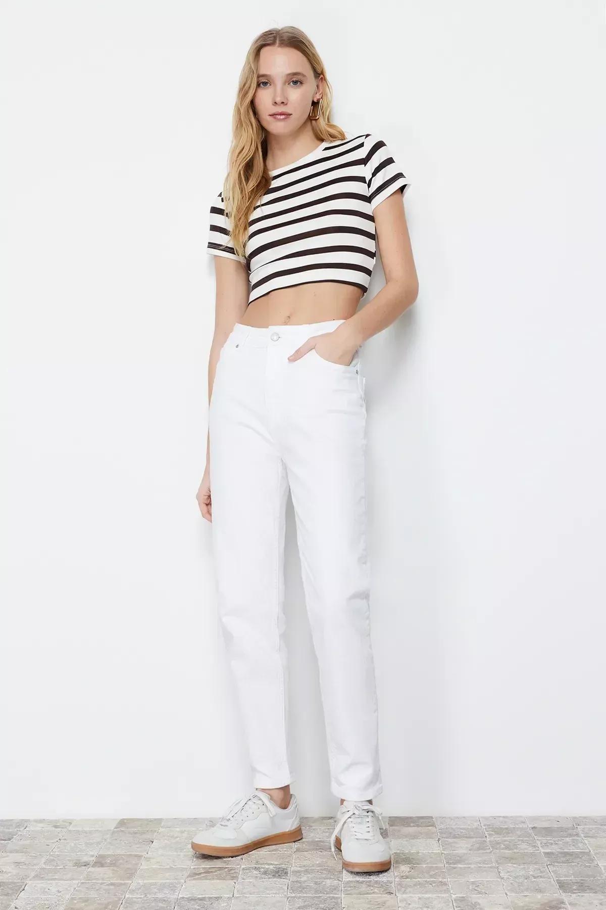 White More Sustainable High Waist Mom Jeans, White, large image number 7