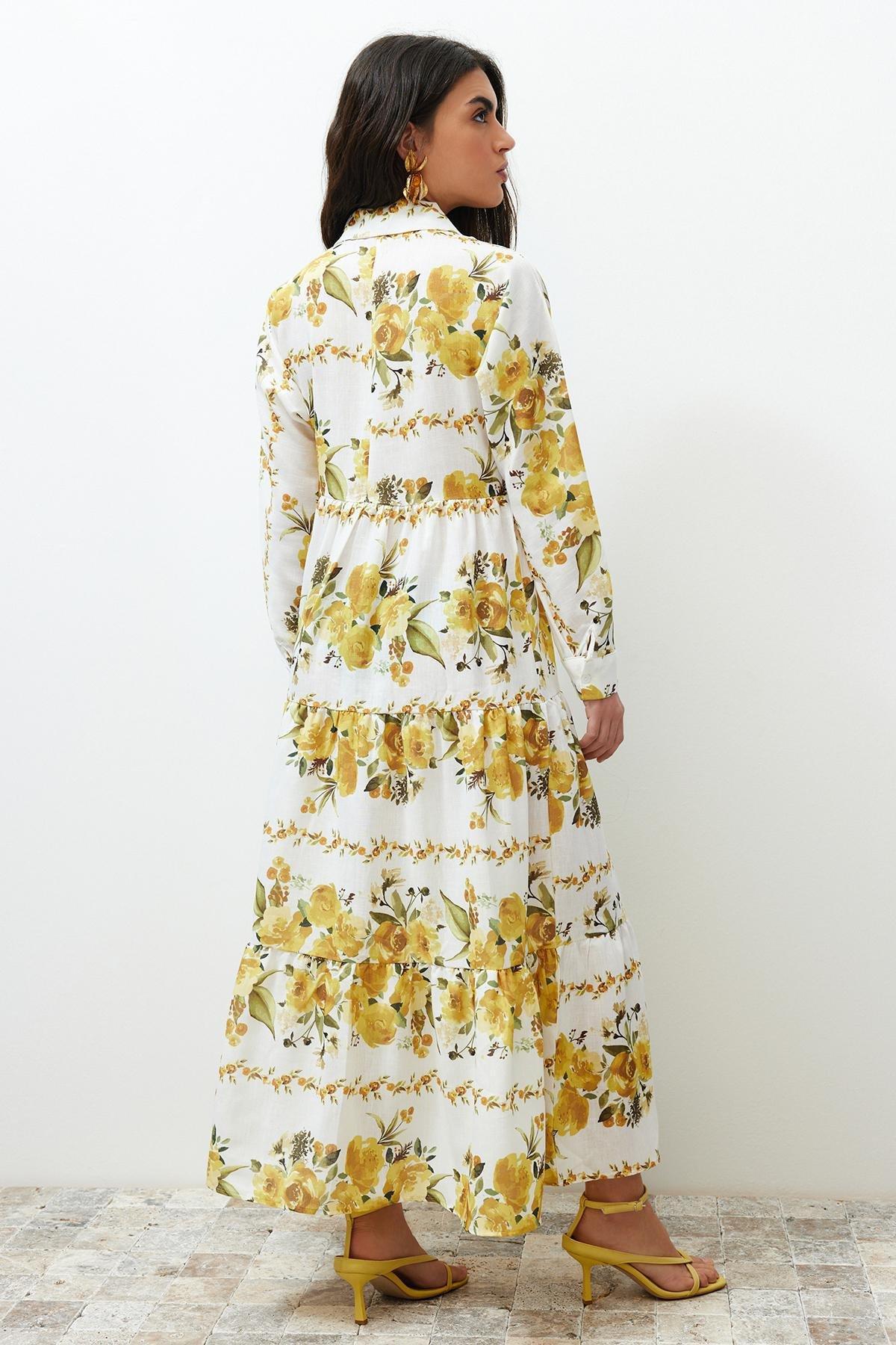 Yellow Floral Woven Shirt Linen Look Dress TCTSS24EB00104, , large image number 11