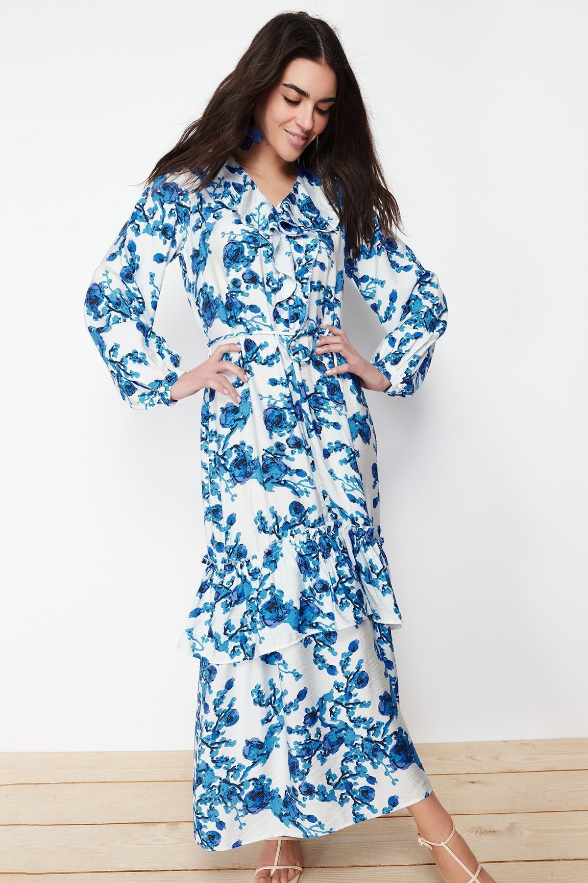 Ecru Floral Ruffle Detail Woven Dress TCTSS24EB00079, Ecru, large image number 0