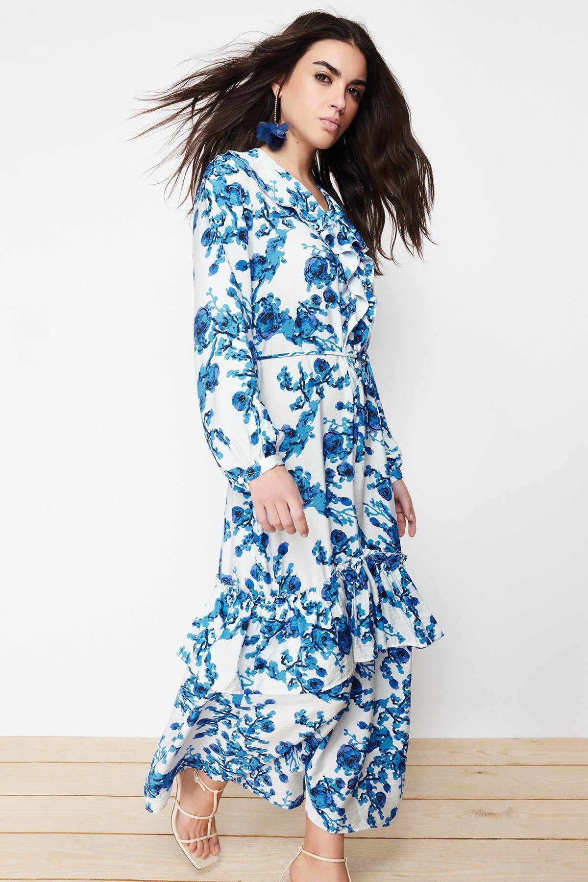 Ecru Floral Ruffle Detail Woven Dress TCTSS24EB00079, Ecru, large image number 1