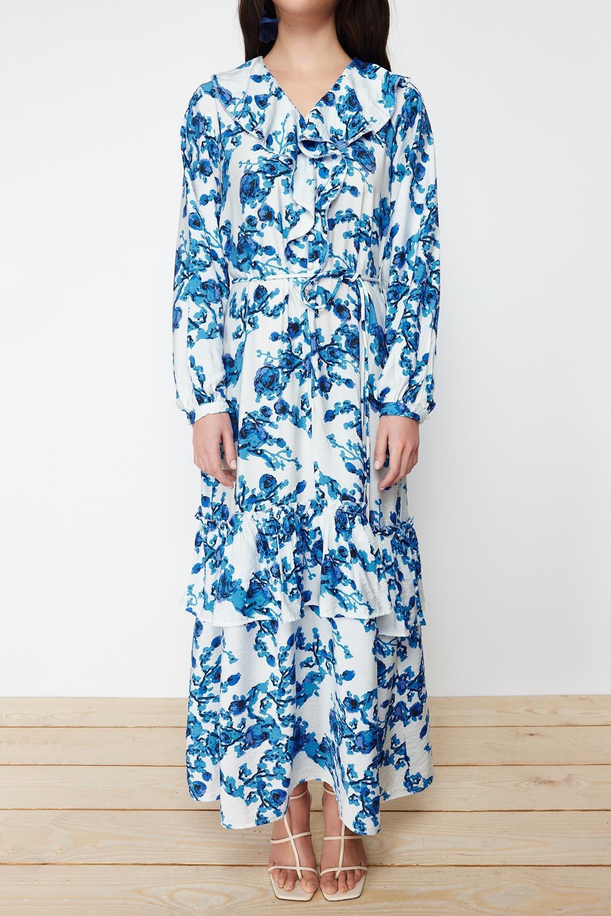 Ecru Floral Ruffle Detail Woven Dress TCTSS24EB00079, Ecru, large image number 2