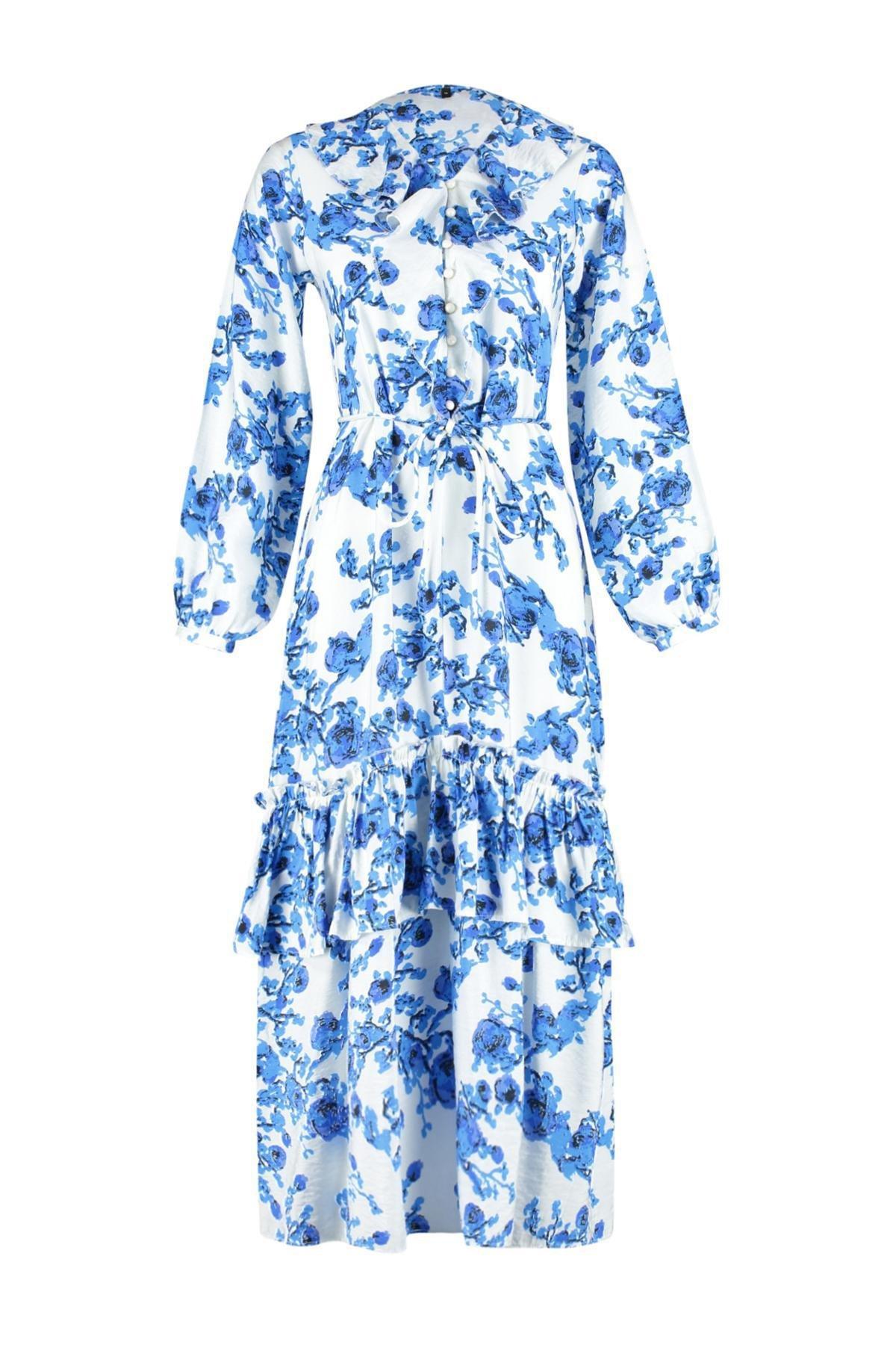 Ecru Floral Ruffle Detail Woven Dress TCTSS24EB00079, Ecru, large image number 4