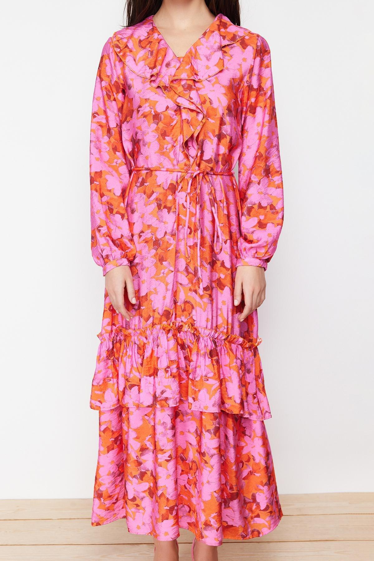 Pink Collar Ruffle Detailed Woven Dress, , large image number 2