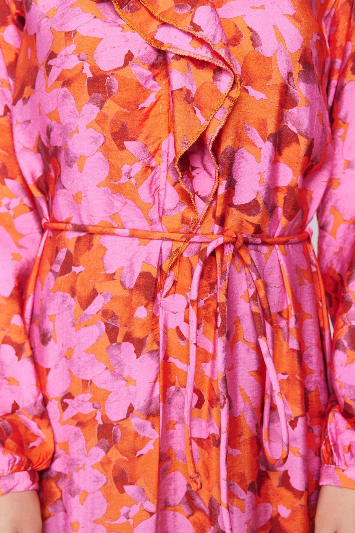 Pink Collar Ruffle Detailed Woven Dress, , large image number 3